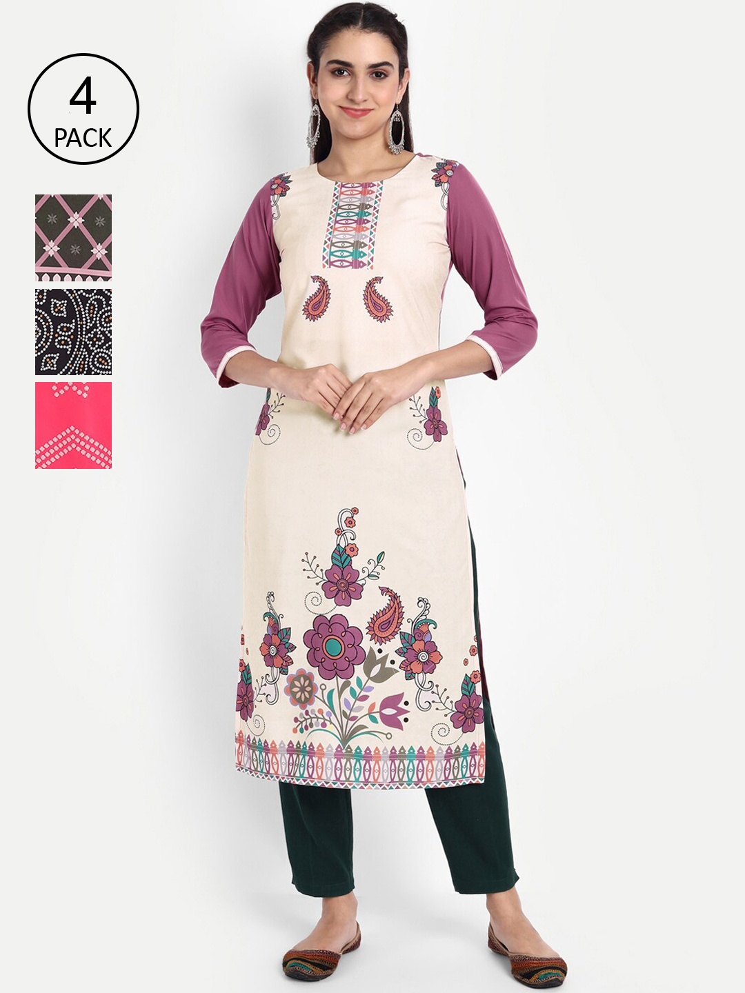 

Ethnic basket Women Set of 4 Ethnic Motifs Printed Crepe Kurta, Multi