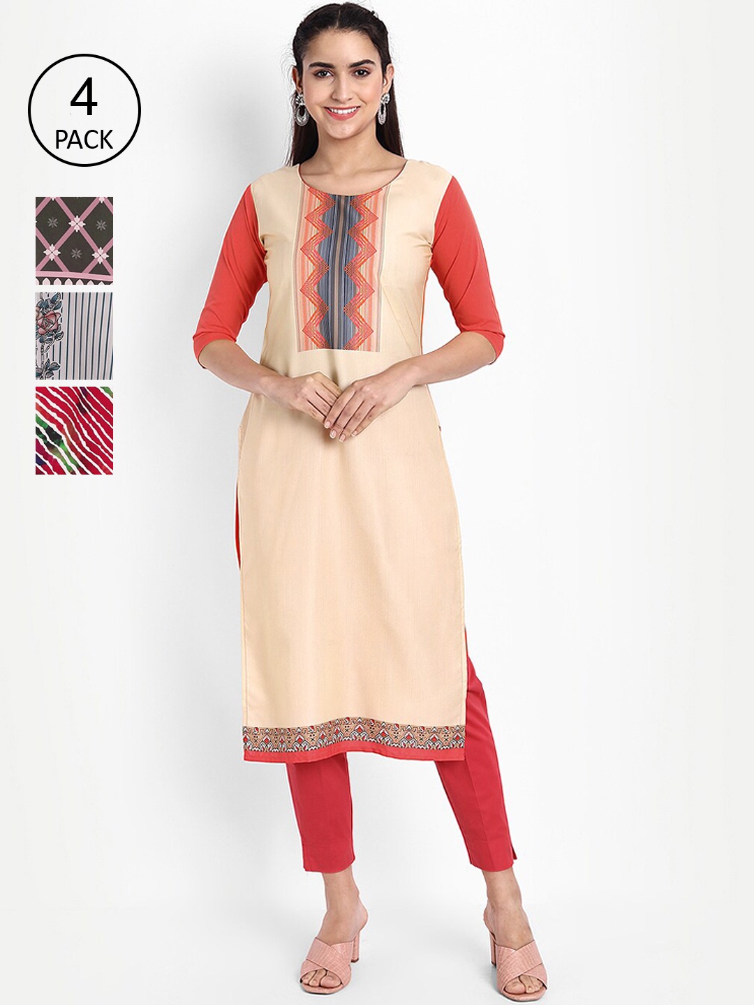 

Ethnic basket Women Multicoloured Printed Thread Work Floral Crepe Kurta, Multi