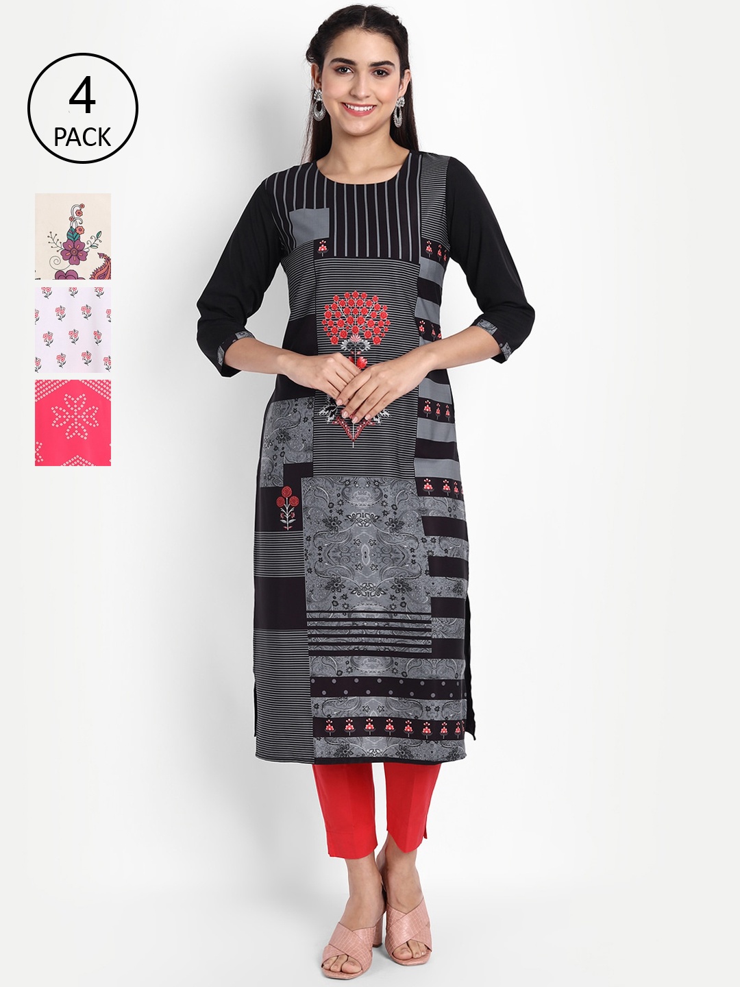 

Ethnic basket Women Pack of 4 Printed Crepe Kurta, Multi
