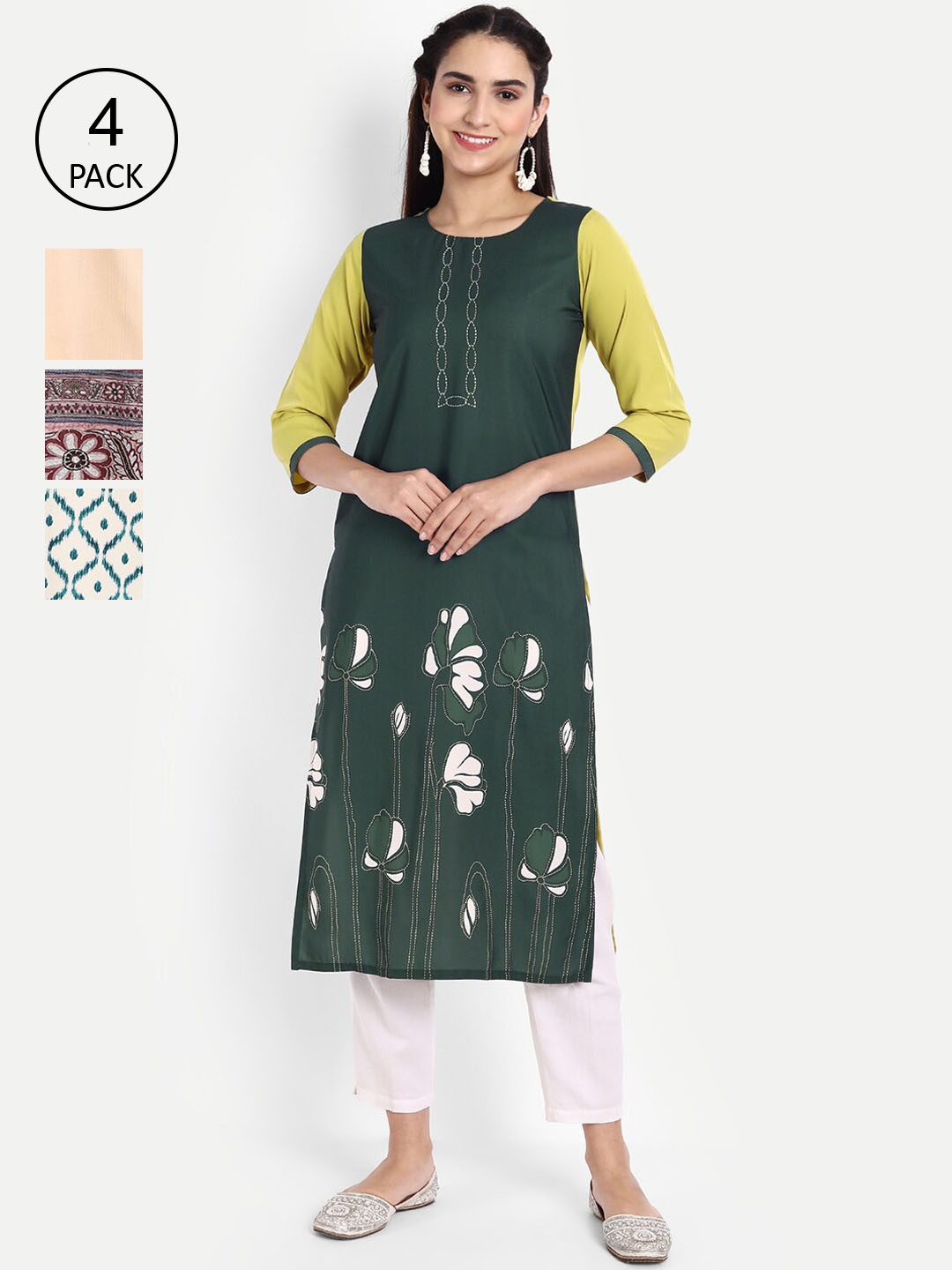 

Ethnic basket Woman Pack of 6 Multicoloured Printed Crepe Kurta, Multi
