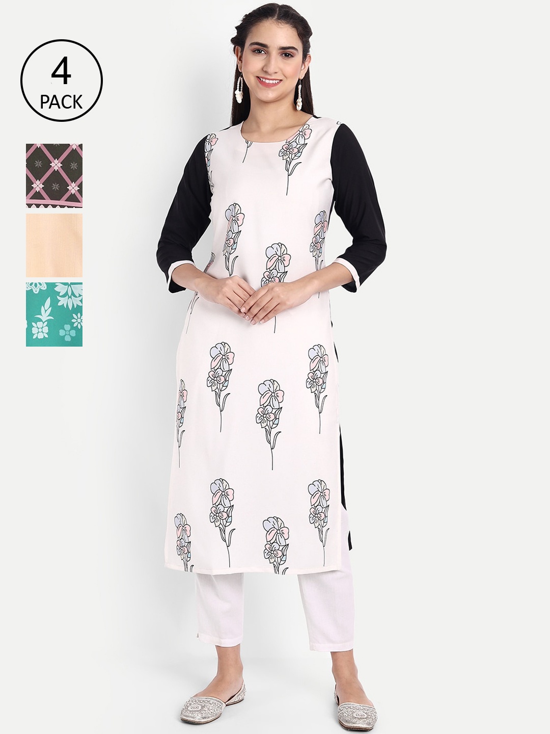 

Ethnic basket Women Set of 4 Ethnic Motifs Printed Crepe Kurta, Multi