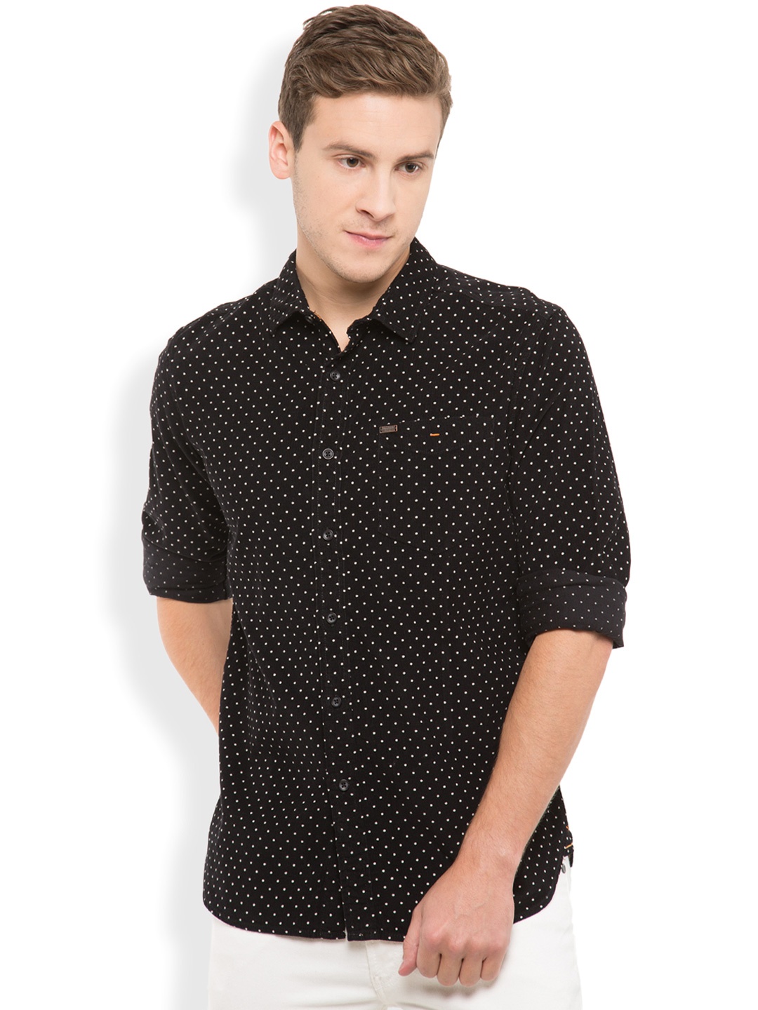 LOCOMOTIVE Men Black Slim Fit Printed Casual Shirt