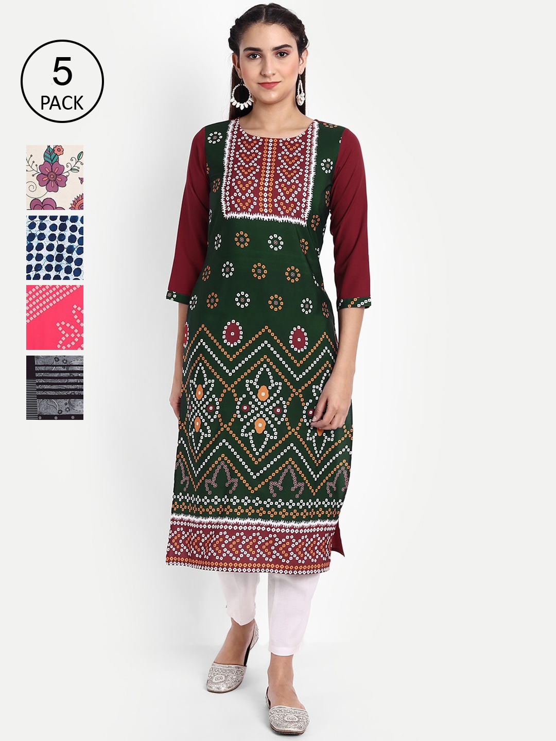 

Ethnic basket Women Pack of 4 Printed Crepe Kurta, Multi