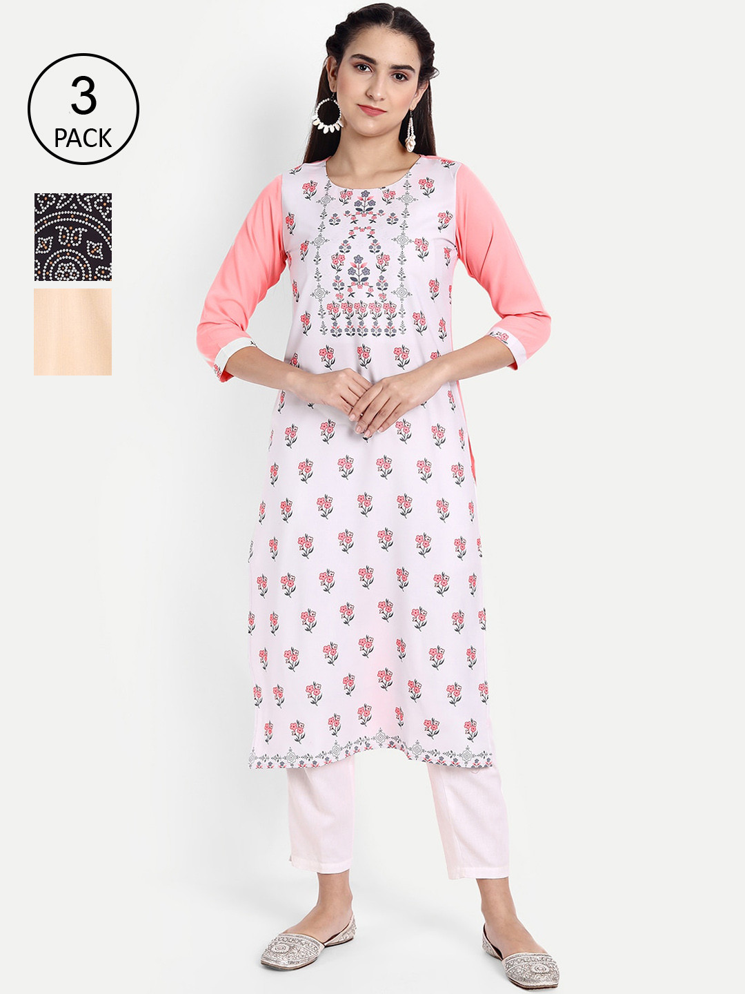 

Ethnic basket Women Multicoloured Yoke Design Thread Work Floral Crepe Kurta, Multi