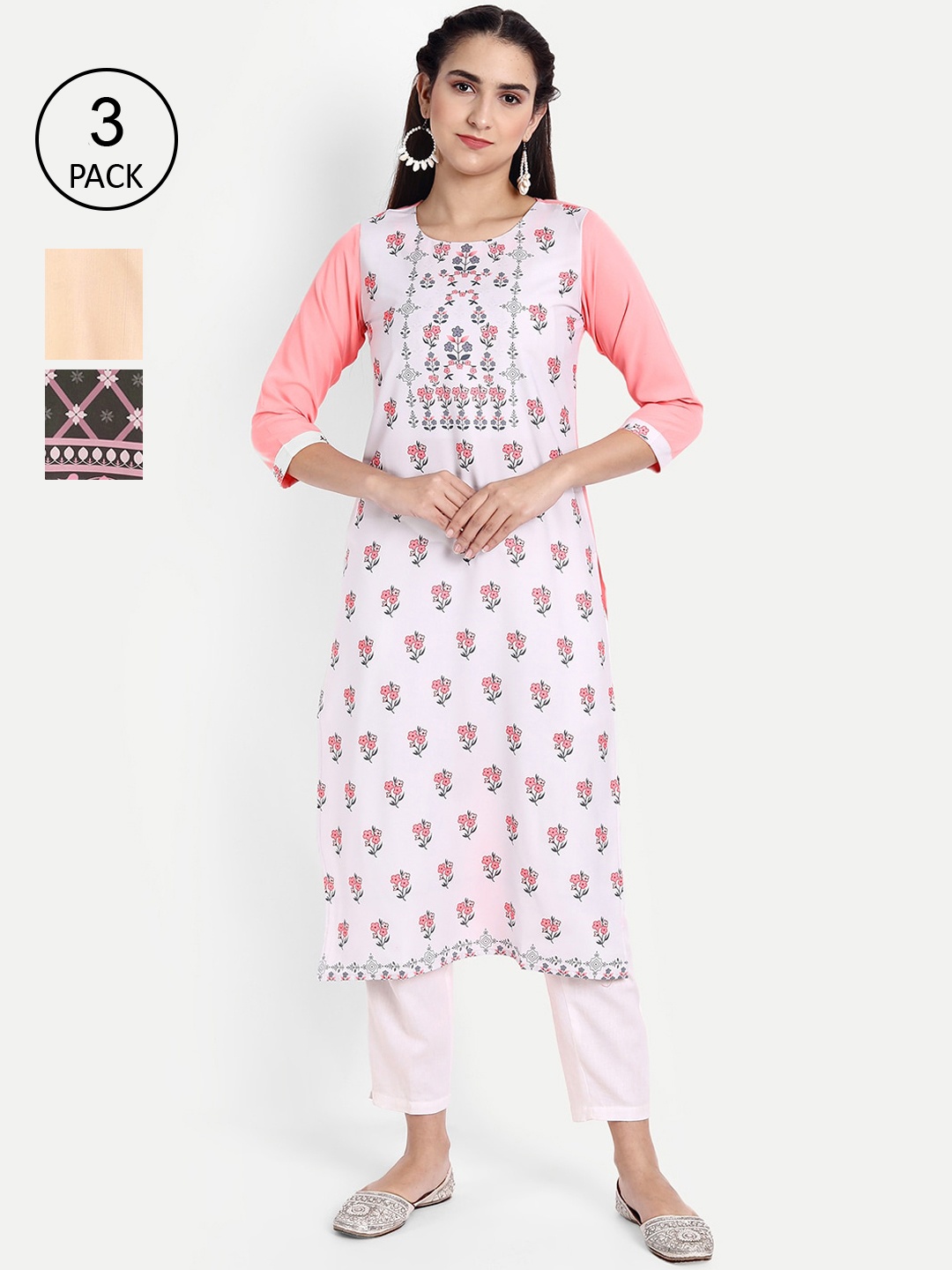 

Ethnic basket Women Pack Of 3 Multicoloured Ethnic Motifs Printed Kurta, Multi