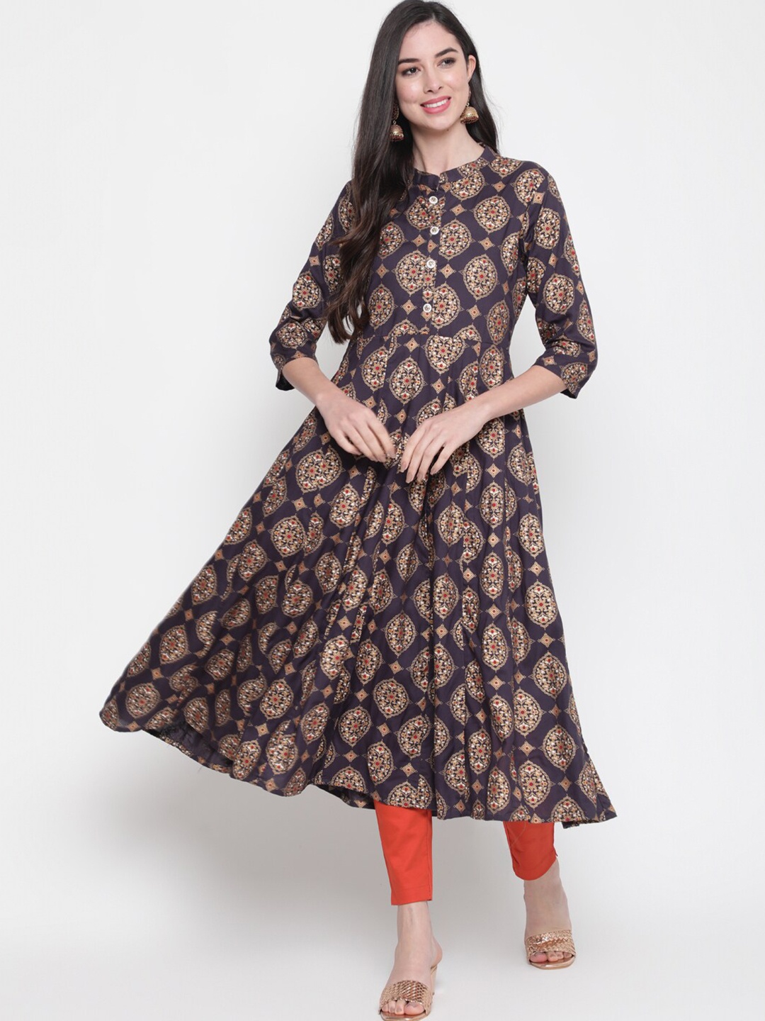 

GLAM ROOTS Women Grey Ethnic Motifs Printed Kurta