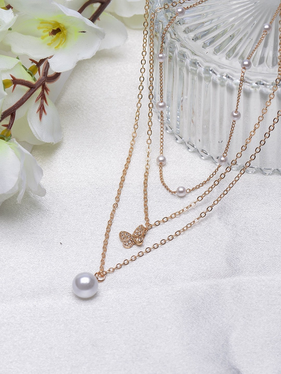 

POPLINS Gold-Toned & White Layered Necklace