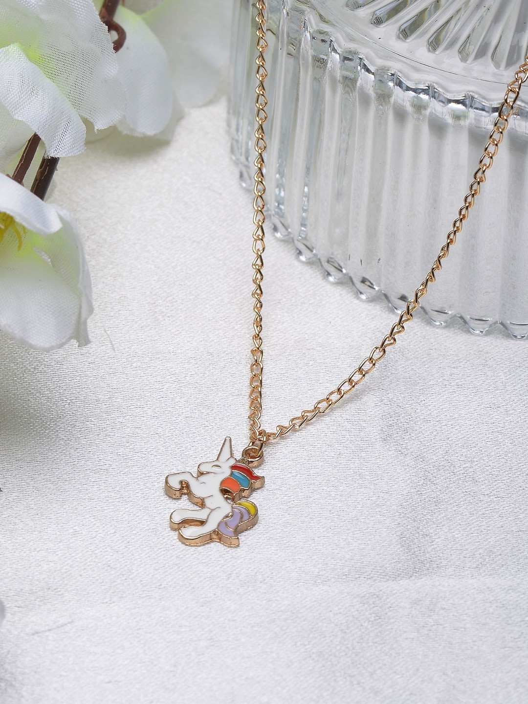 

POPLINS Gold-Toned & White Unicorn Pendant Chain