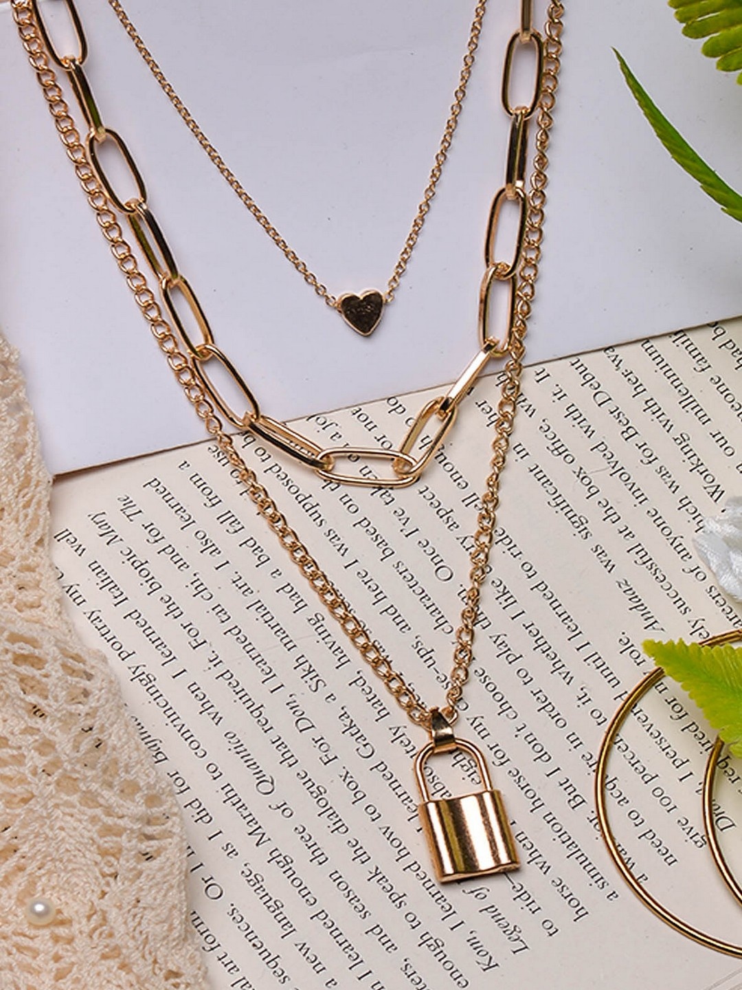 

POPLINS Gold-Toned & Black Gold-Plated Layered Chain