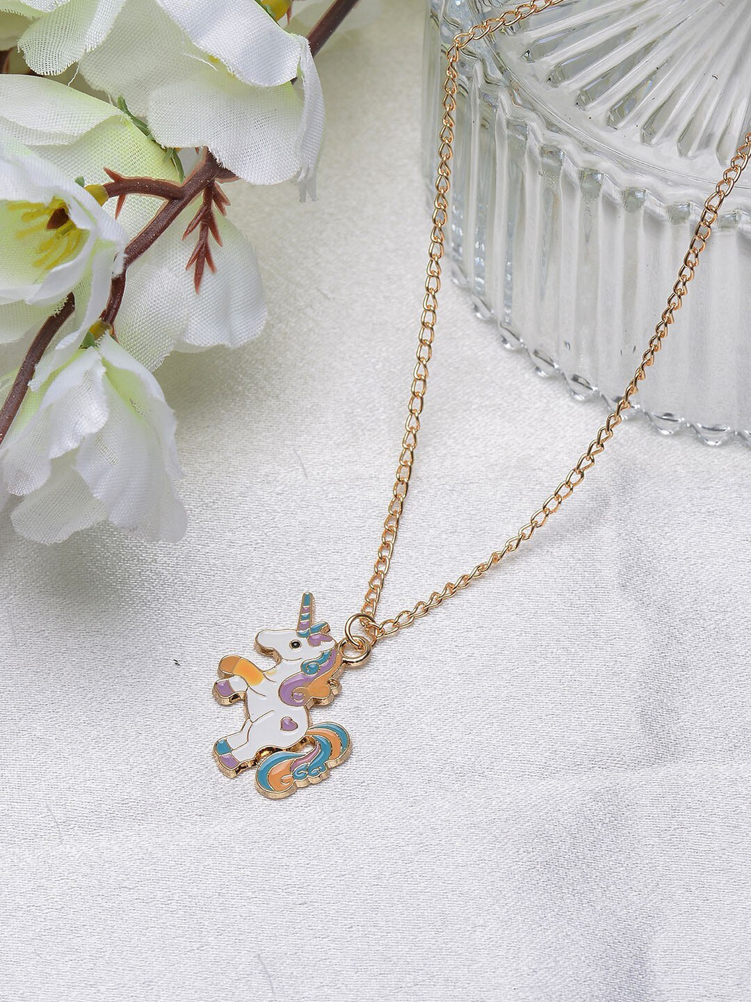 

POPLINS Women Pink & Gold-Toned Unicorn Pendant Chain