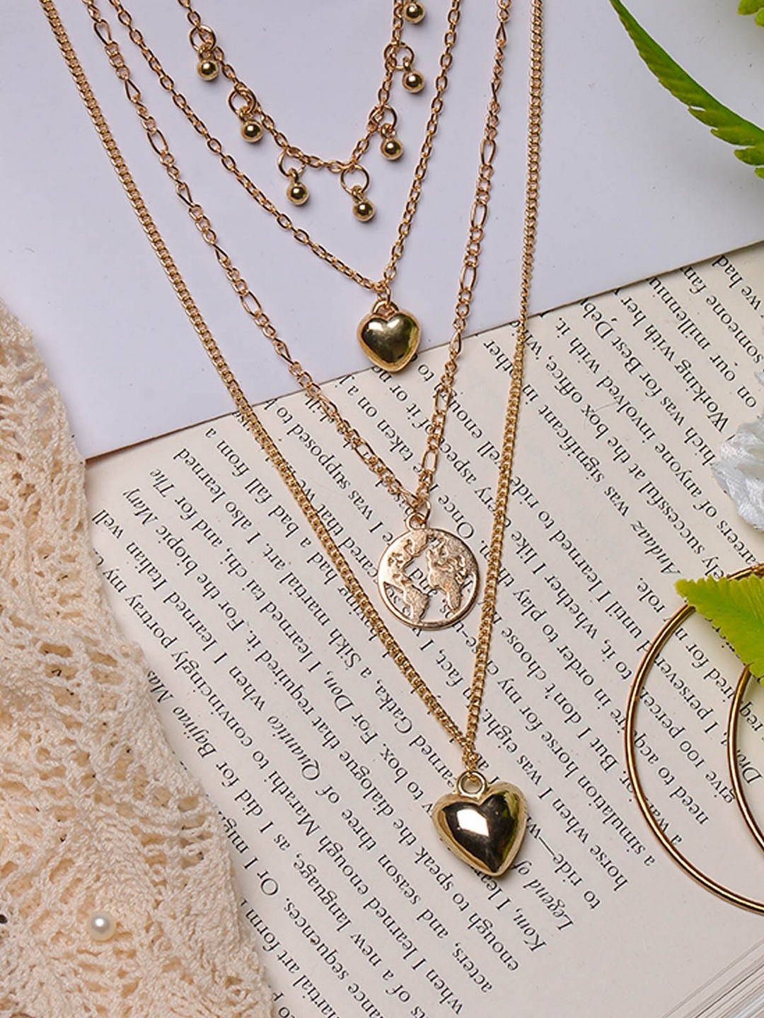 

POPLINS Gold-Plated World Heart Layered Chain