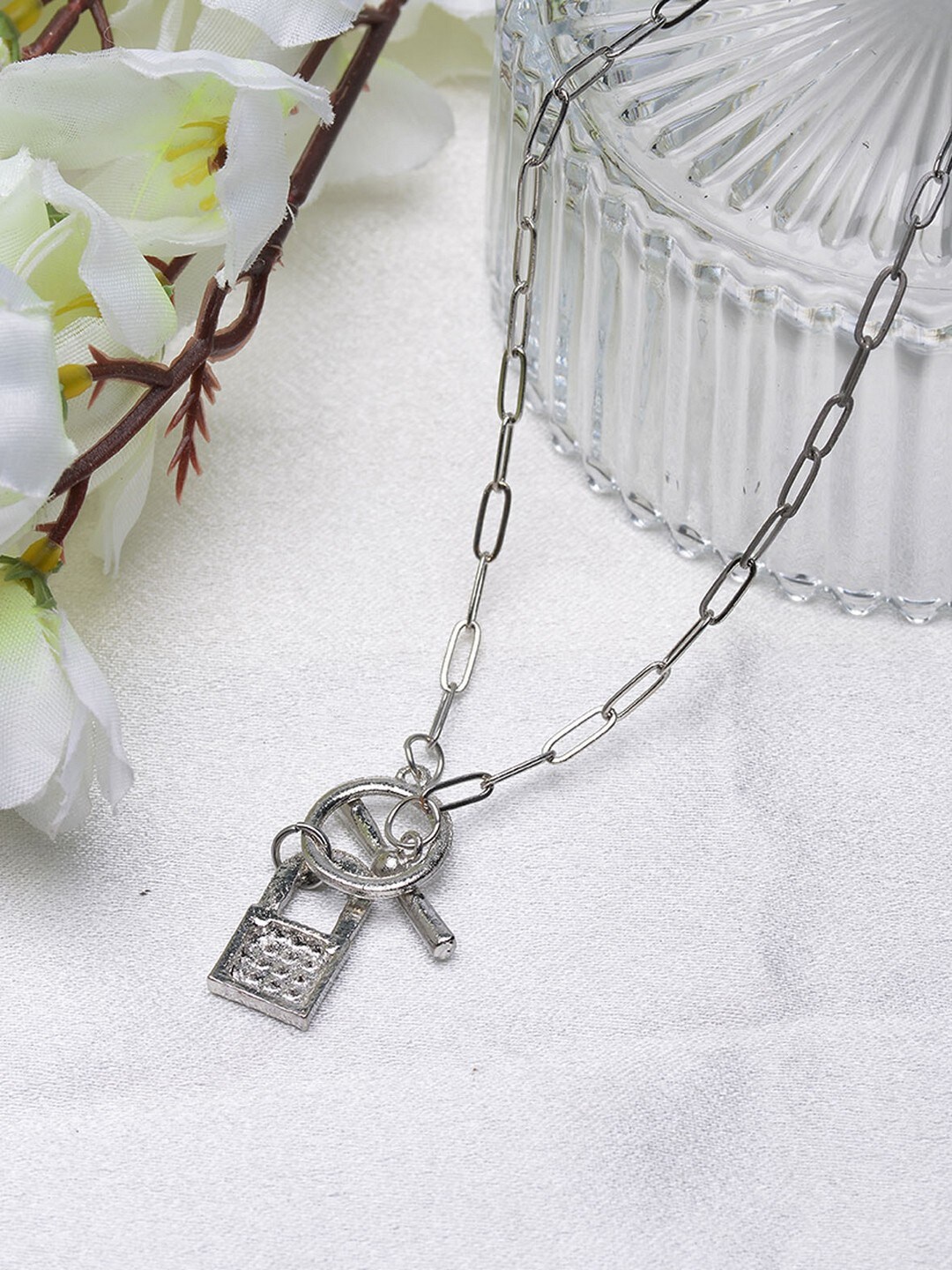 

POPLINS Women Silver-Toned Lock Pendent Chain