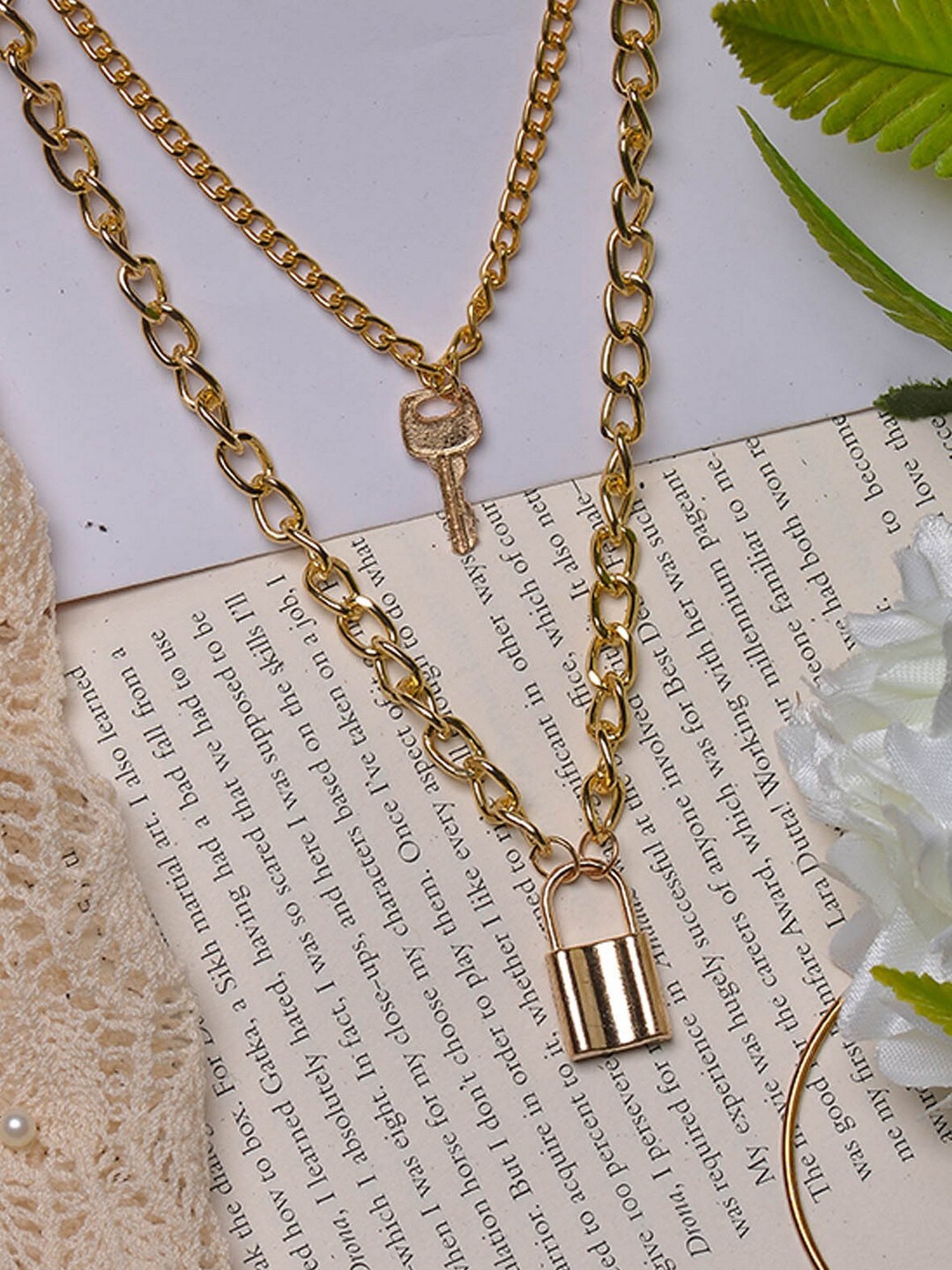 

POPLINS Gold-Toned Gold-Plated Lock & Key Layered Necklace