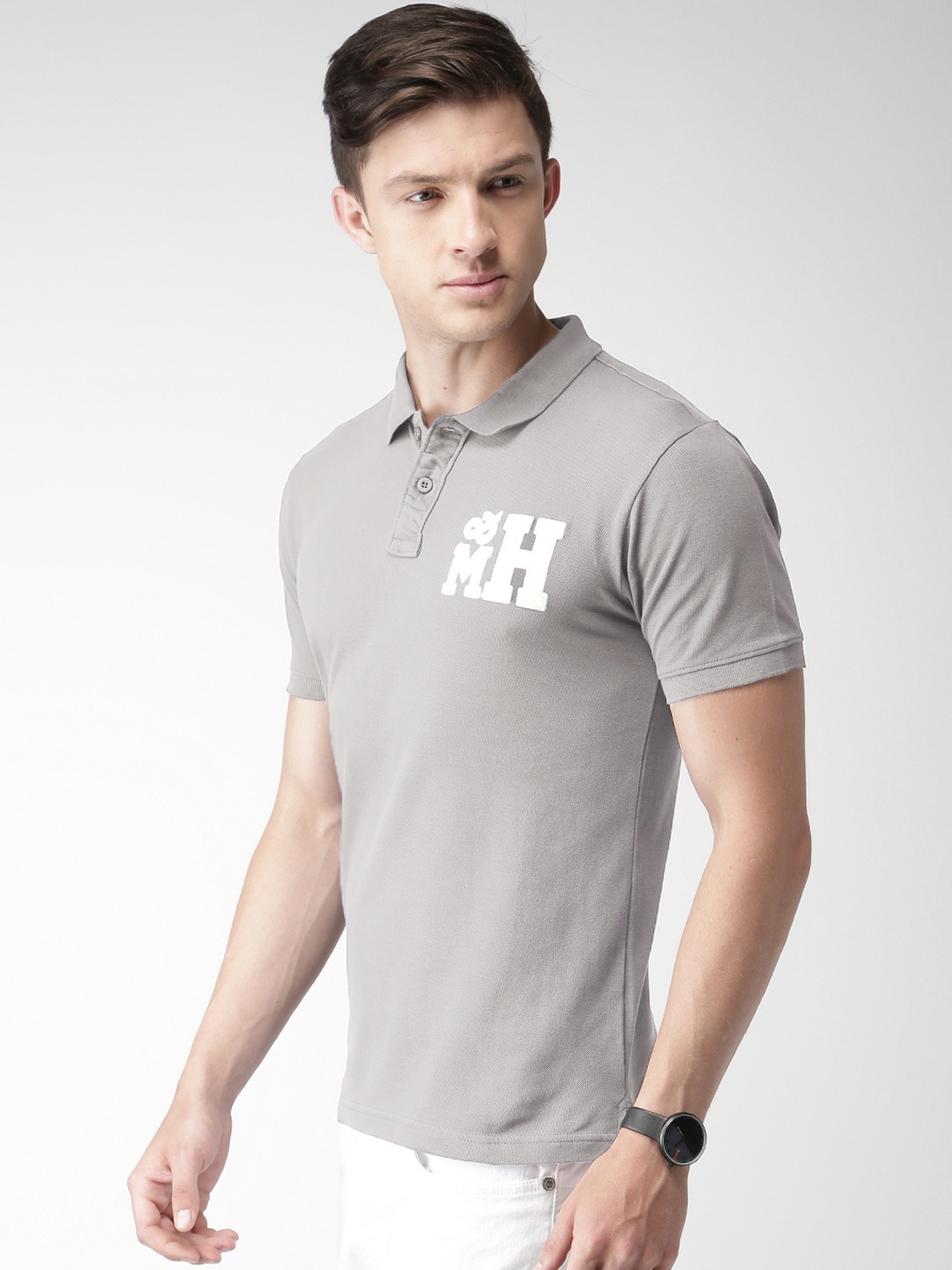 

Mast Harbour Grey Solid Polo Pure Cotton T-shirt