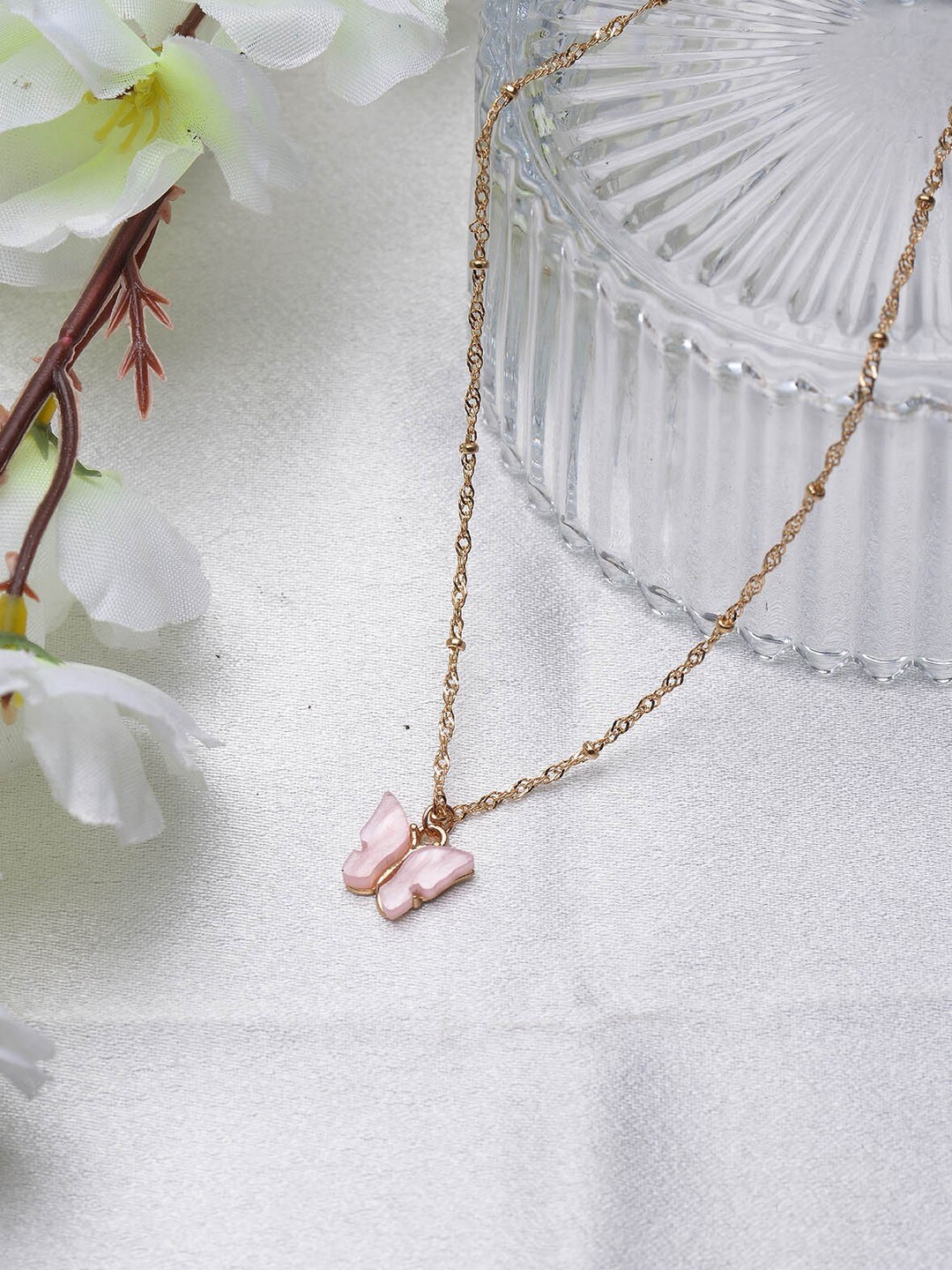 

POPLINS Pink & Gold-Toned Butterfly Pendant Chain