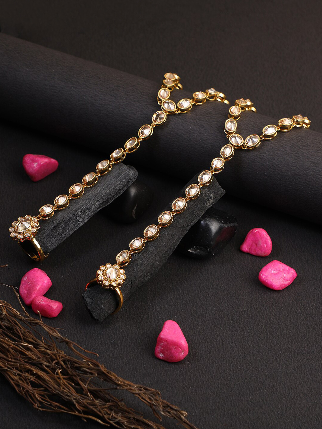 

Adwitiya Collection Women Set of 2 Gold-Plated Brass Handcrafted Ring Bracelet