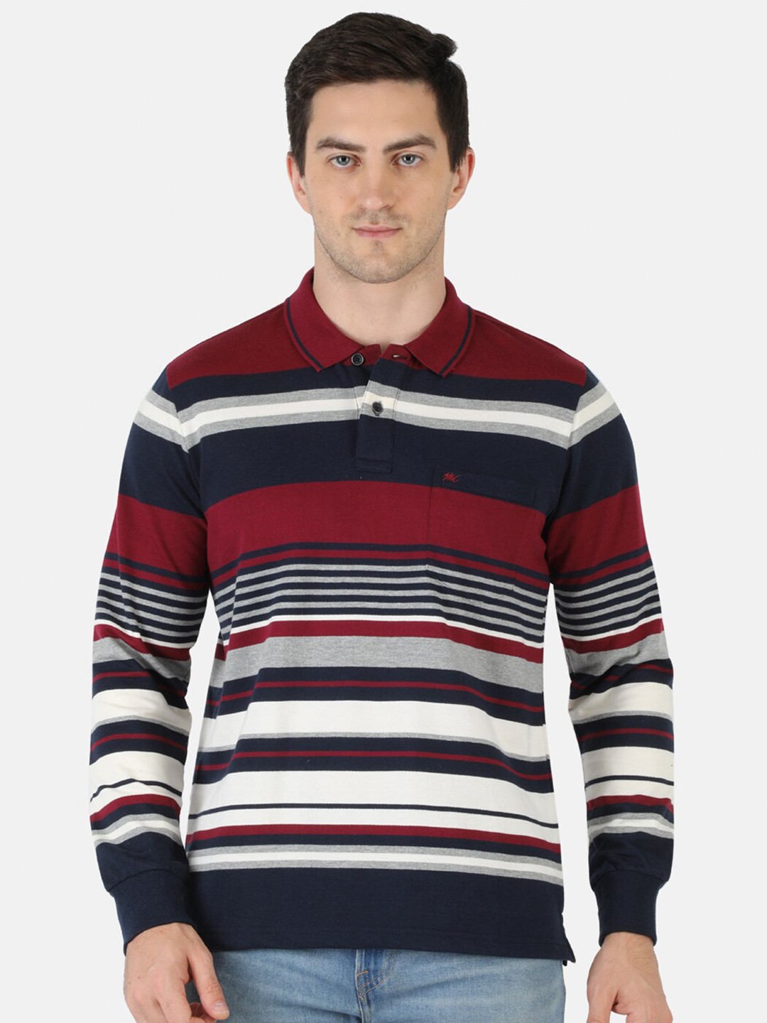 

Monte Carlo Men Maroon Striped Polo Collar T-shirt