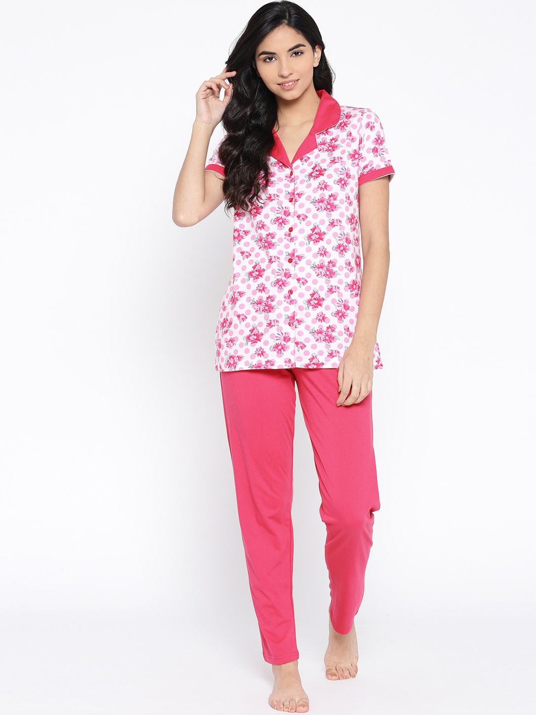

Kanvin Women Pink & White Printed Pure Cotton Night suit