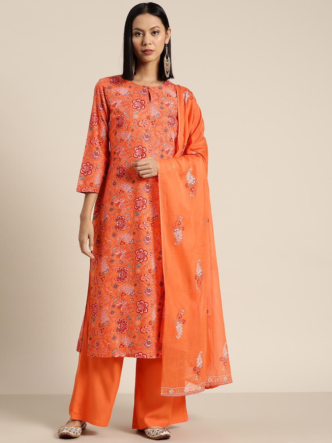 

Moda Rapido Women Ethnic Motifs Printed Kurta with Trousers & With Dupatta, Orange