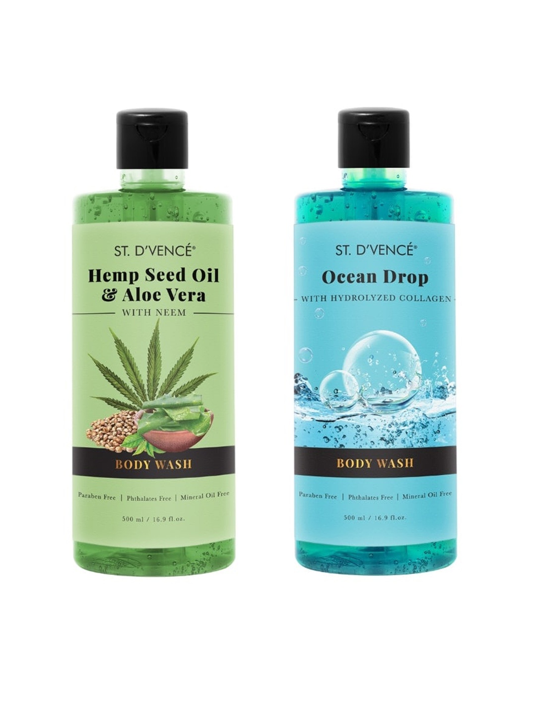 

ST. DVENCE Set of 2 Hemp Seed & Ocean Drop Body Wash 1L, Green