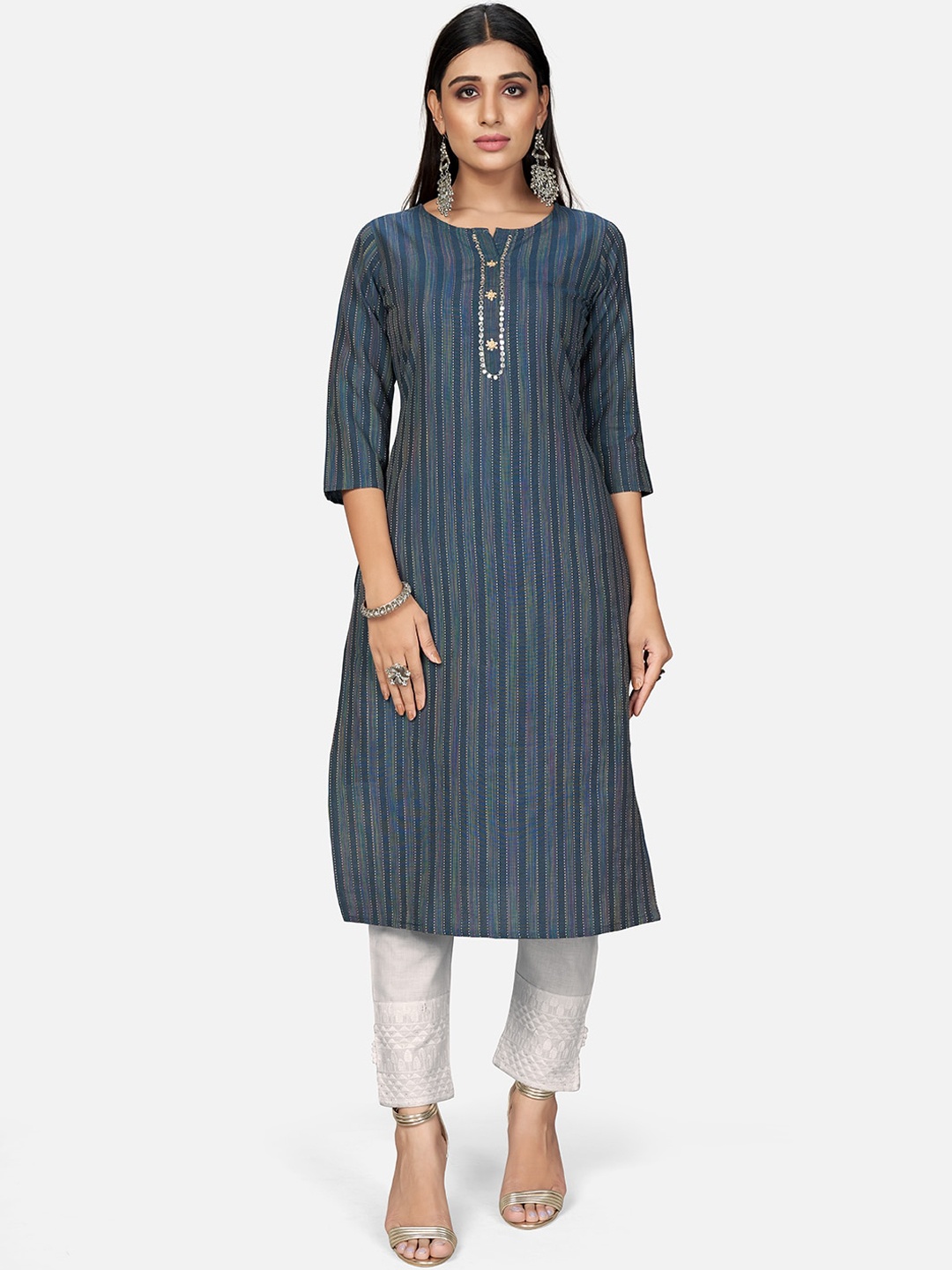 

Vbuyz Women Blue Striped Kurta
