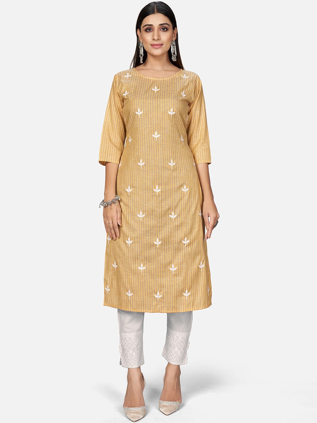 

Vbuyz Women Yellow Striped Cotton Kurta