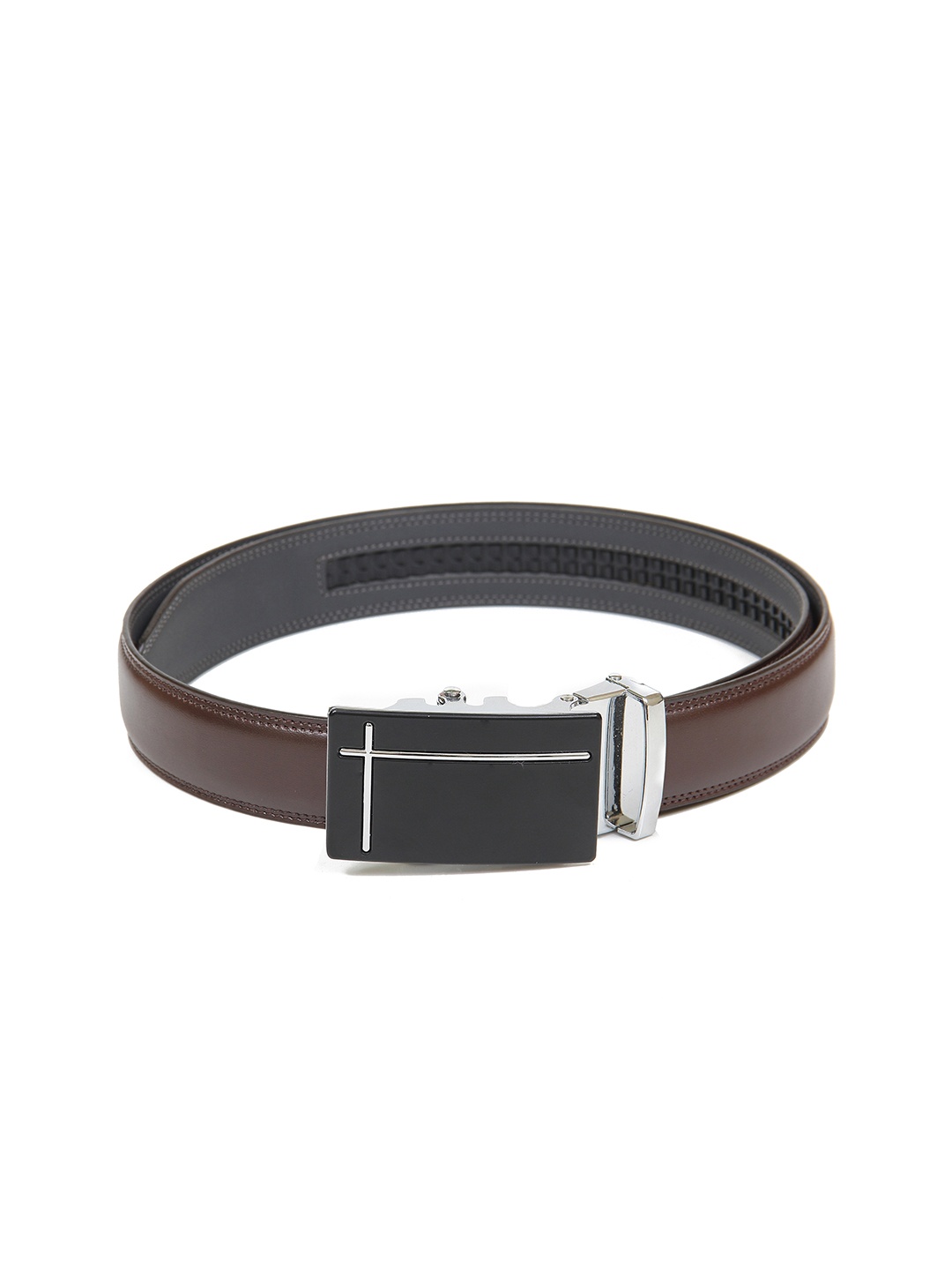 

Calvadoss Men Brown & Silver Textured PU Belt