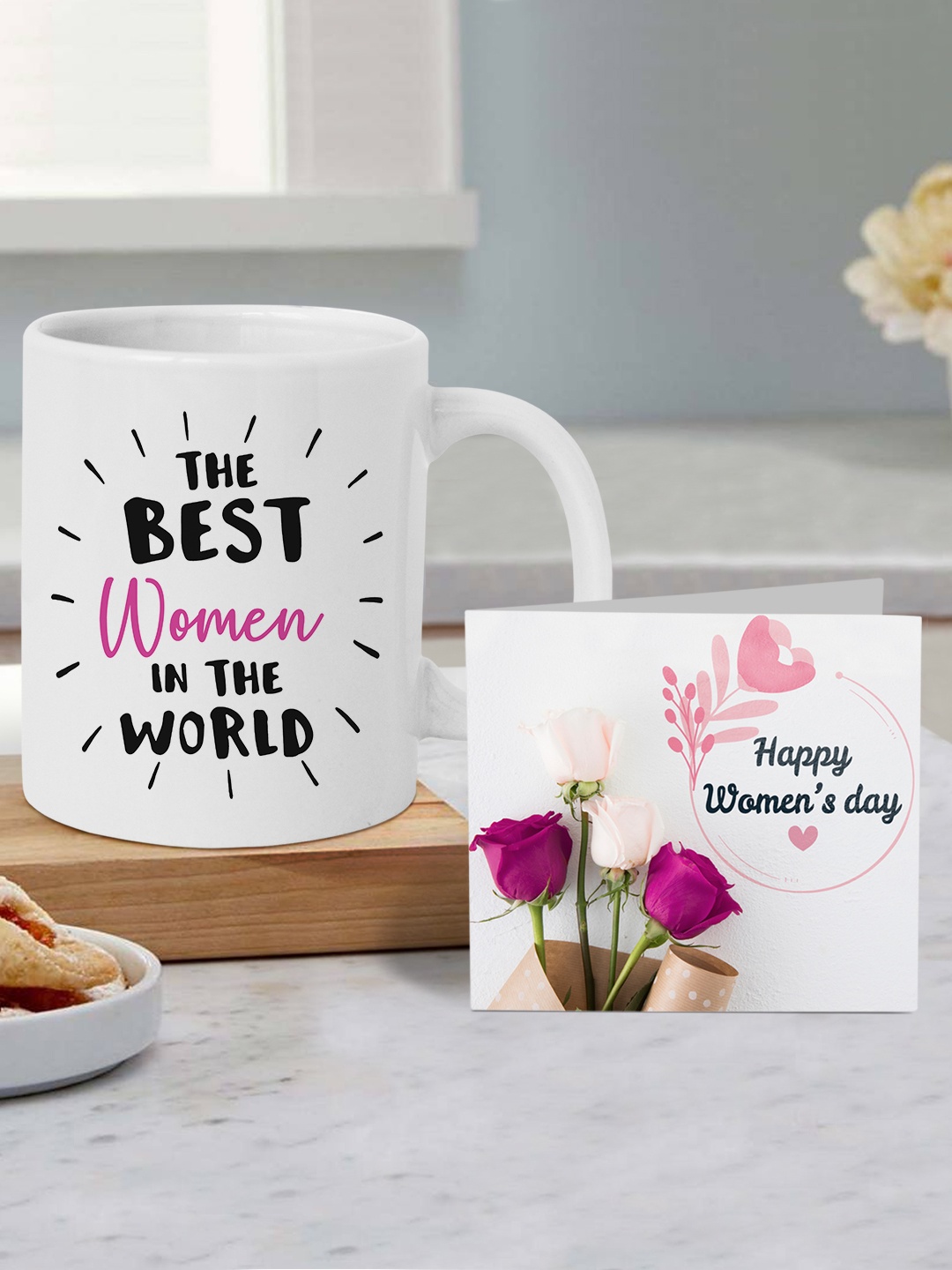 

TIED RIBBONS White & Black Womens Day Printed Coffee Mug Cup with Card