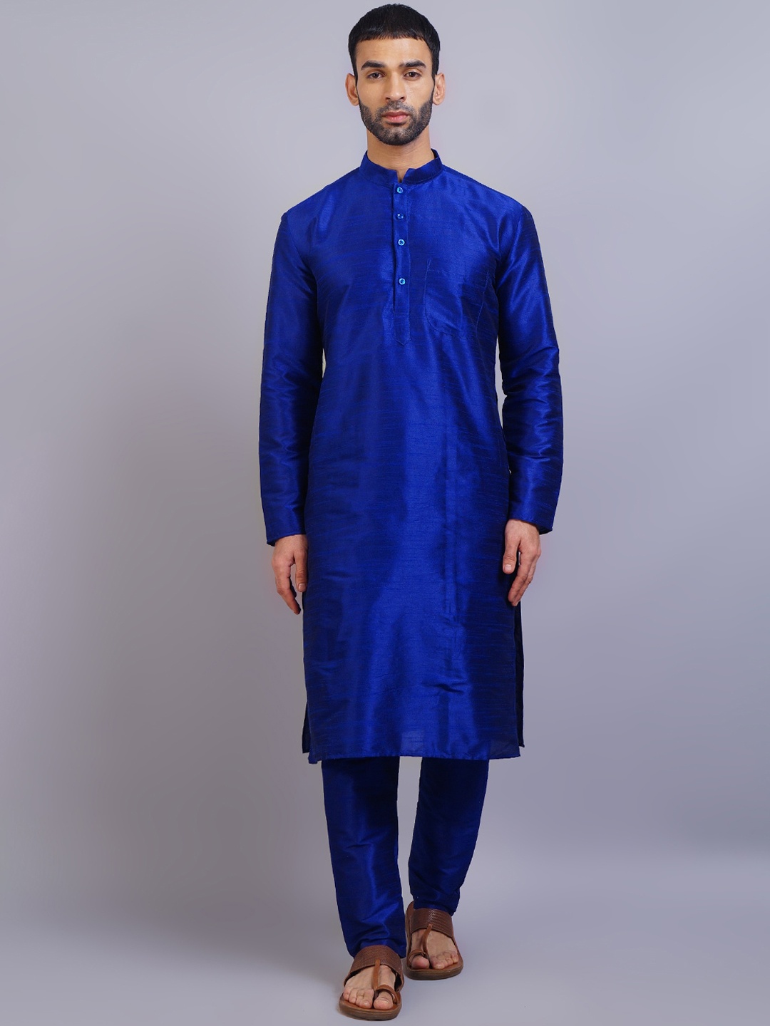 

GRACIT Men Blue Dupion Silk Kurta with Churidar Kurta Set