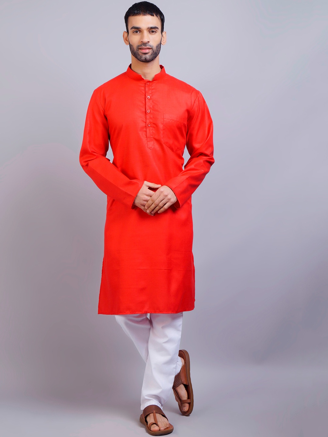 

GRACIT Men Red & White Solid Kurta Set