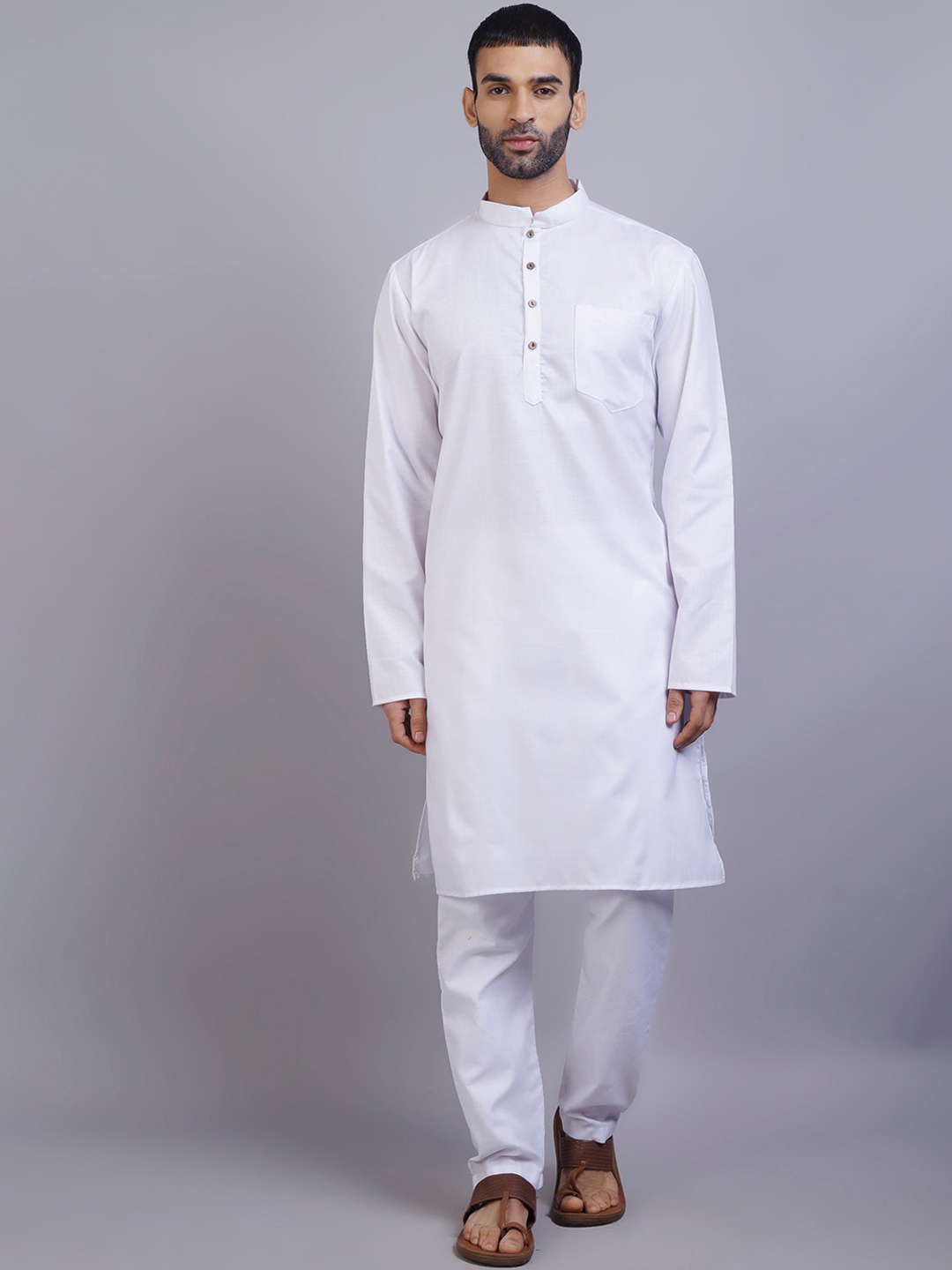 

GRACIT Men White Solid Kurta Set