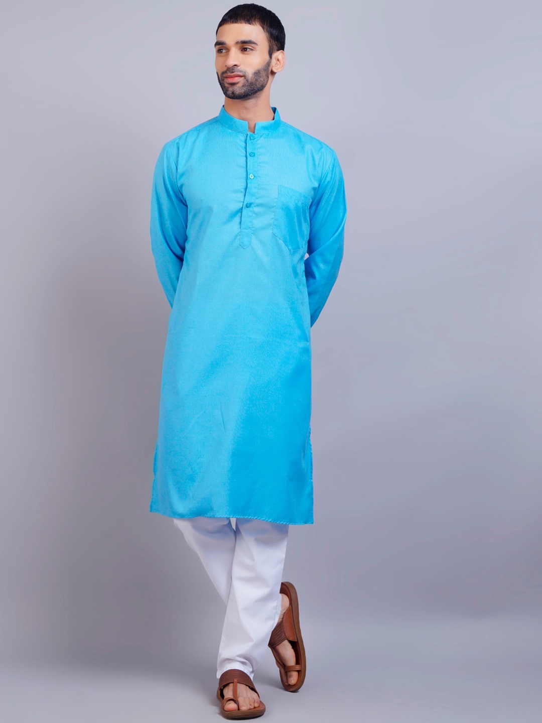 

GRACIT Men Blue & White Solid Kurta Set