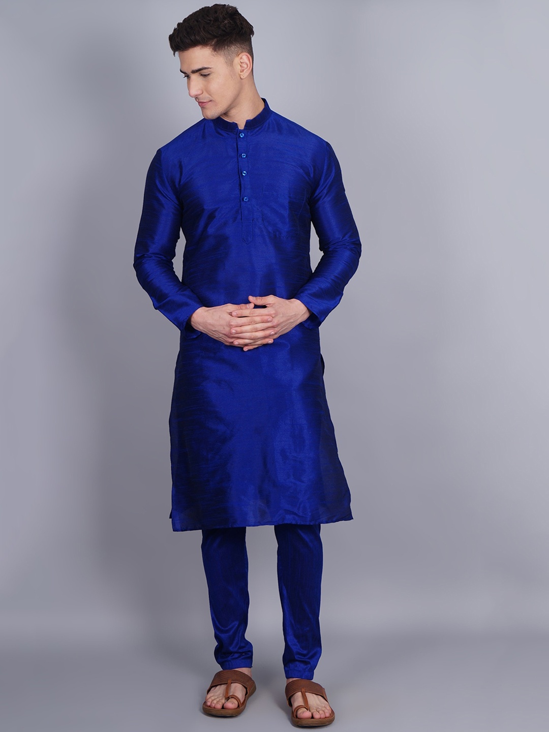 

GRACIT Men Blue Dupion Silk Kurta with Churidar