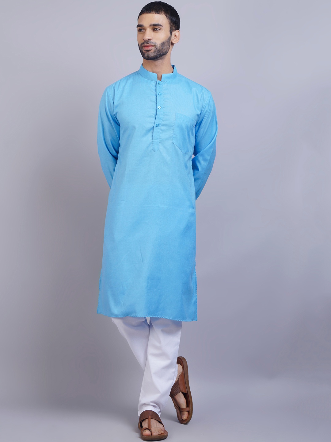 

GRACIT Men Blue & White Kurta with Pyjamas Kurta Set