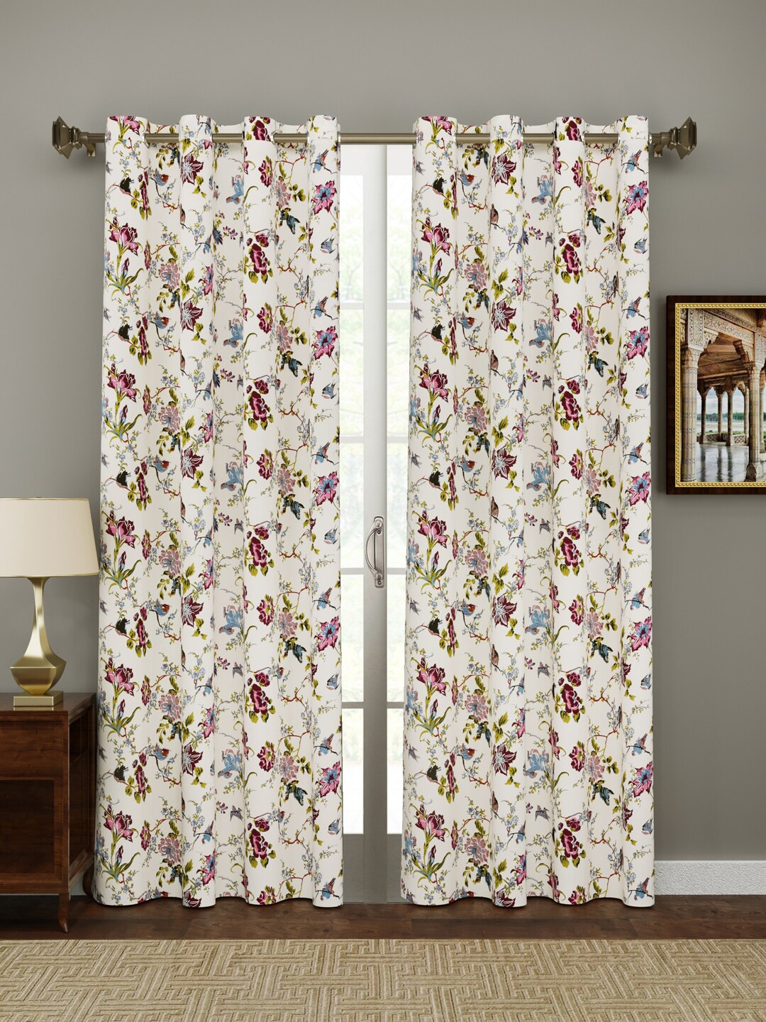 

Gulaab Jaipur Off White & Purple Set of 2 Floral Printed Door Curtain