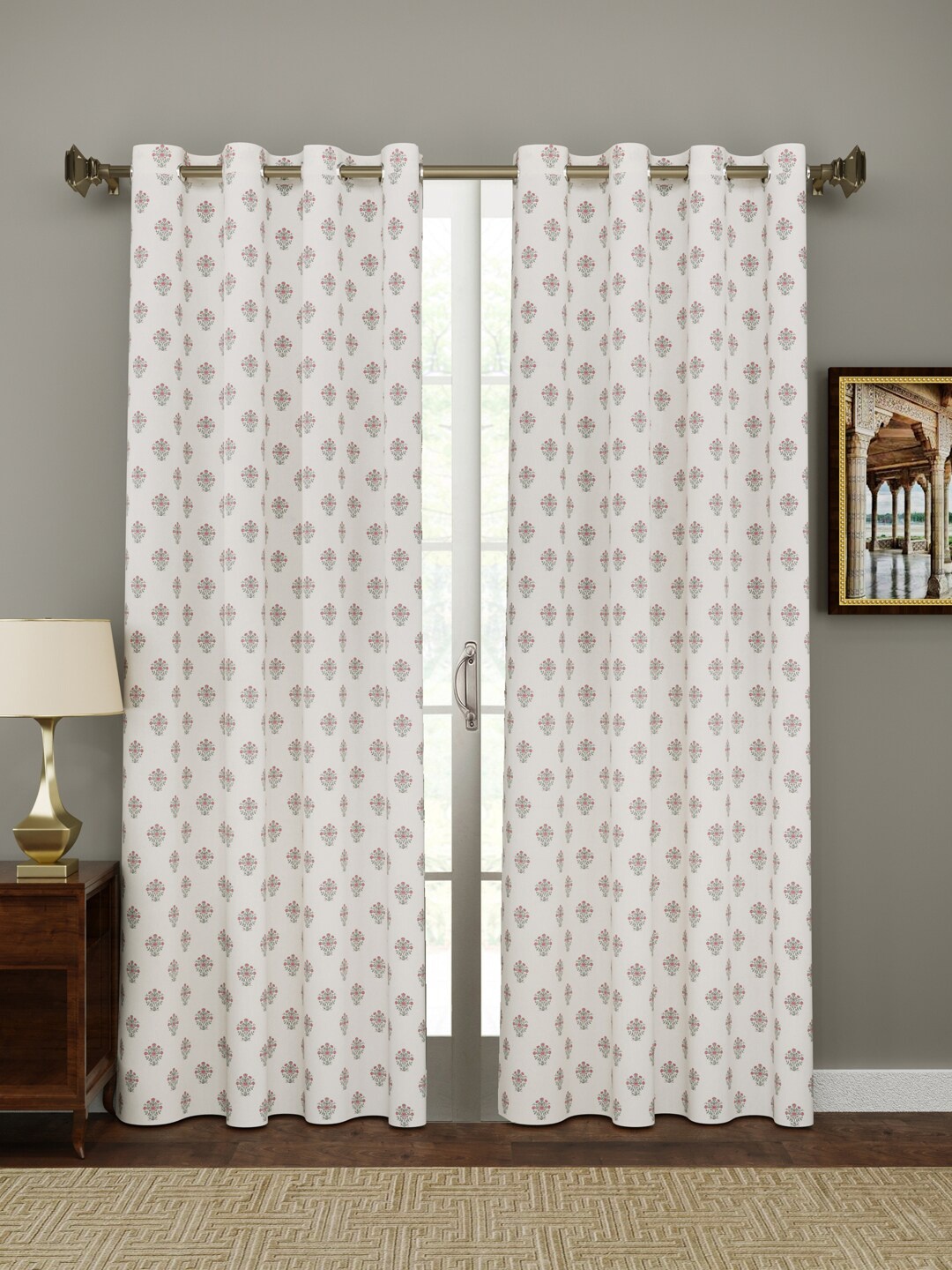 

Gulaab Jaipur White & Grey Set of 2 Floral Door Curtain