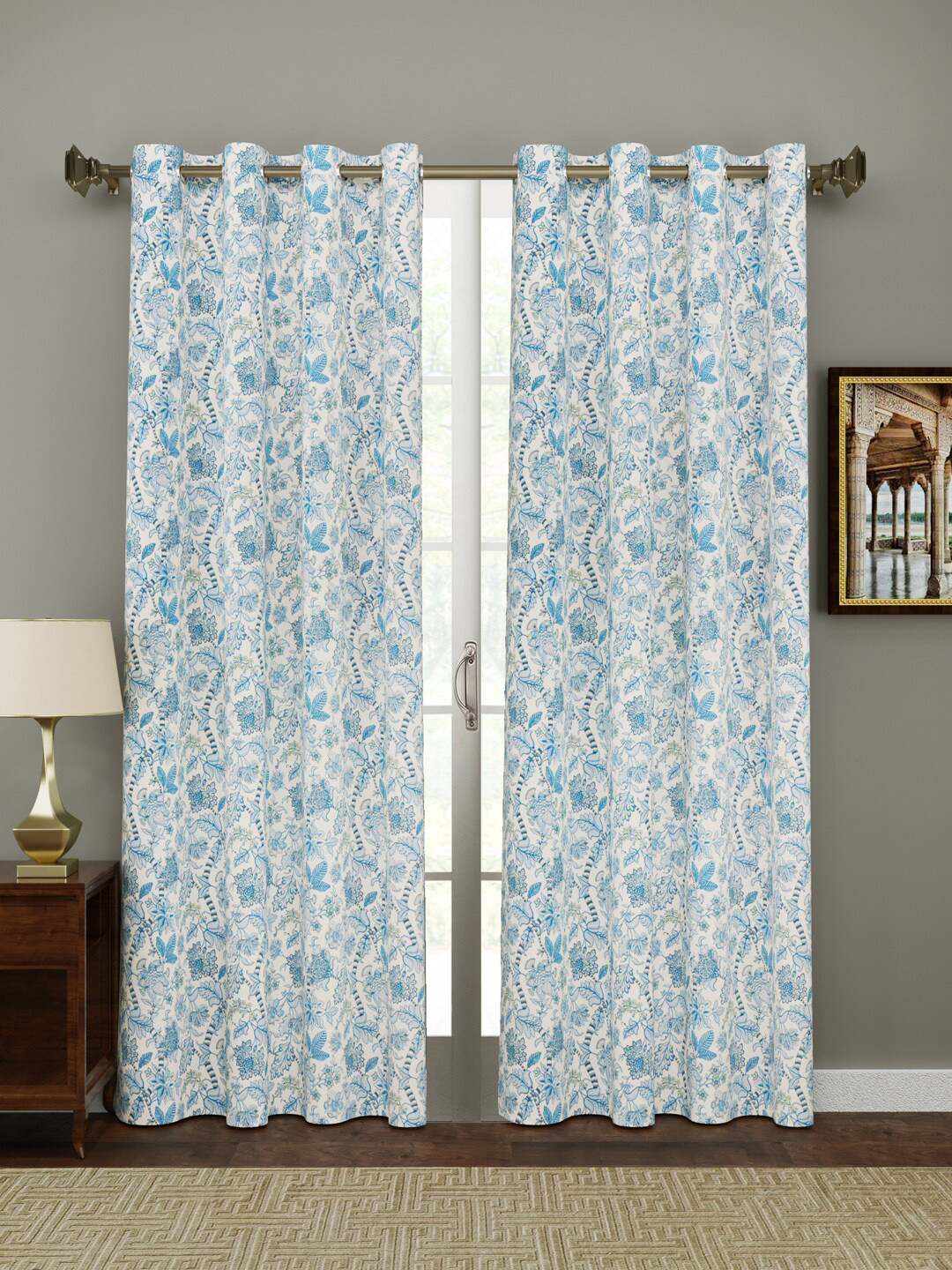

Gulaab Jaipur Blue & Off White Set of 2 Floral Printed Door Curtain