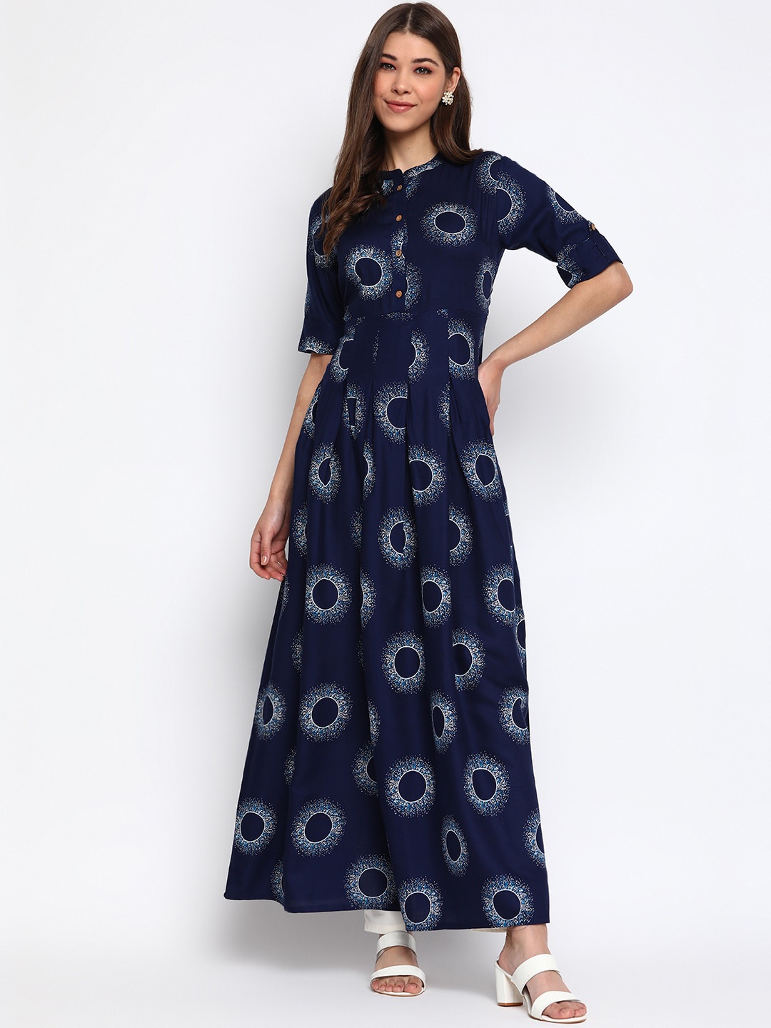 

Wodreams Women Navy Blue Printed Anarkali Kurta