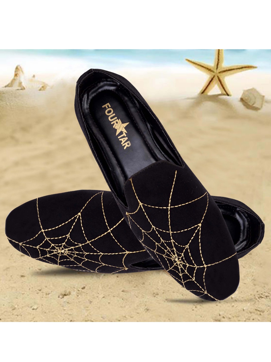 

FOUR STAR TRUCK SALES Men Black Embroidered Suede Loafers