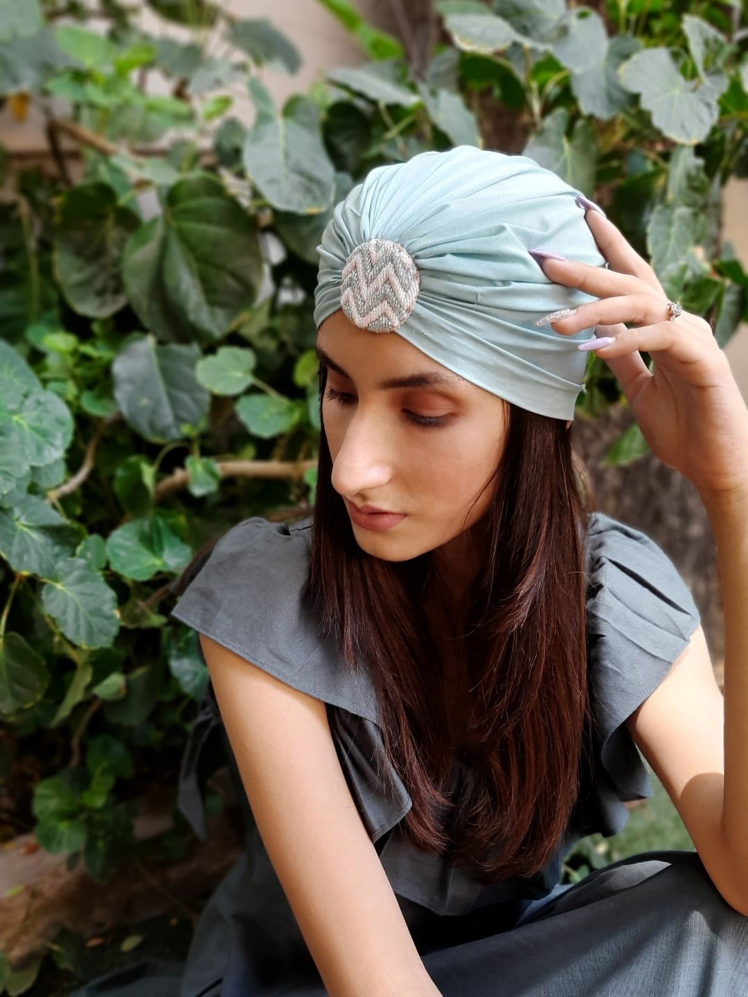 

HAIR DRAMA CO. Women Teal & White Embellished Turban