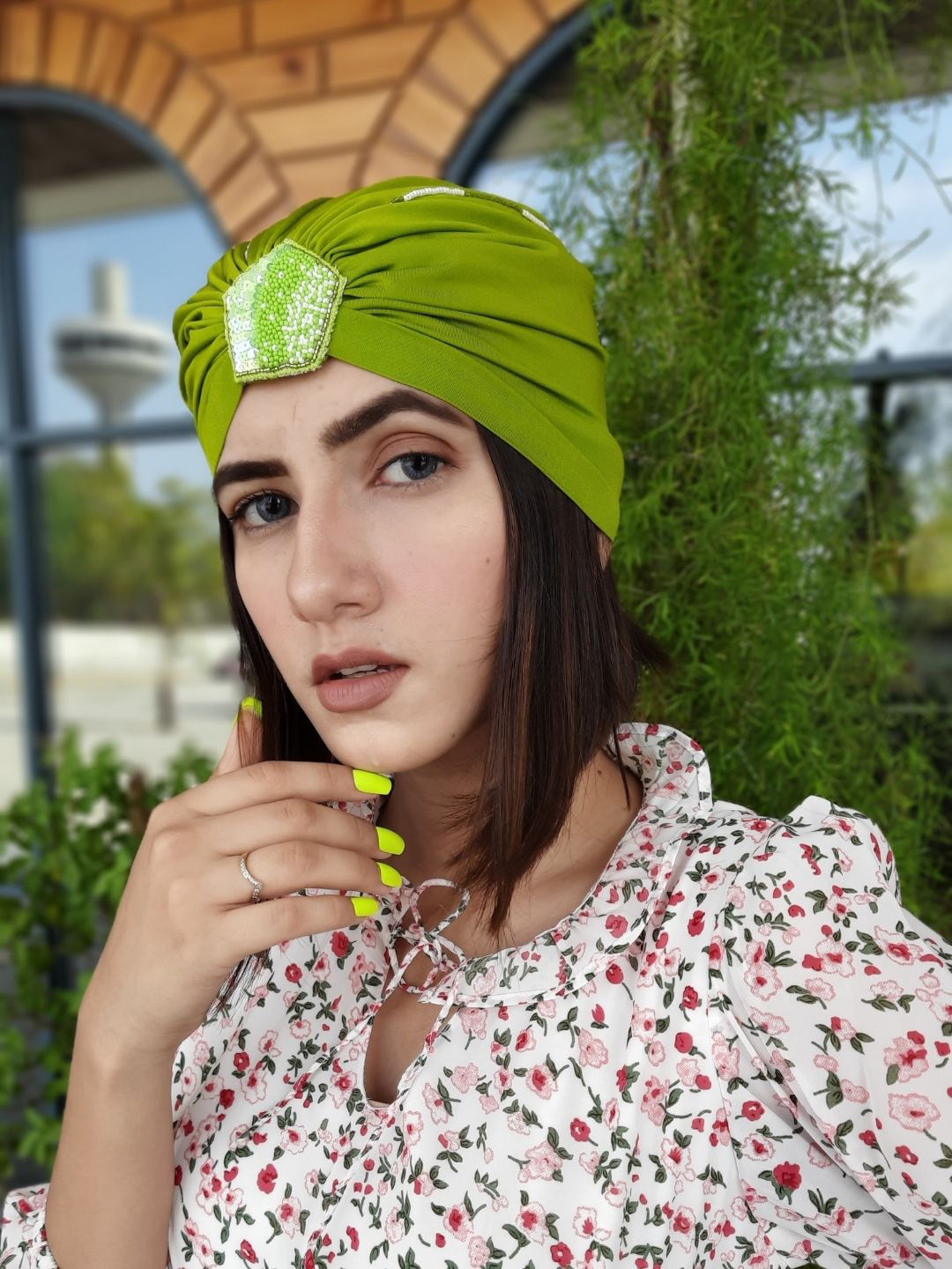 

HAIR DRAMA CO. Women Green Embellished Hairband Turban