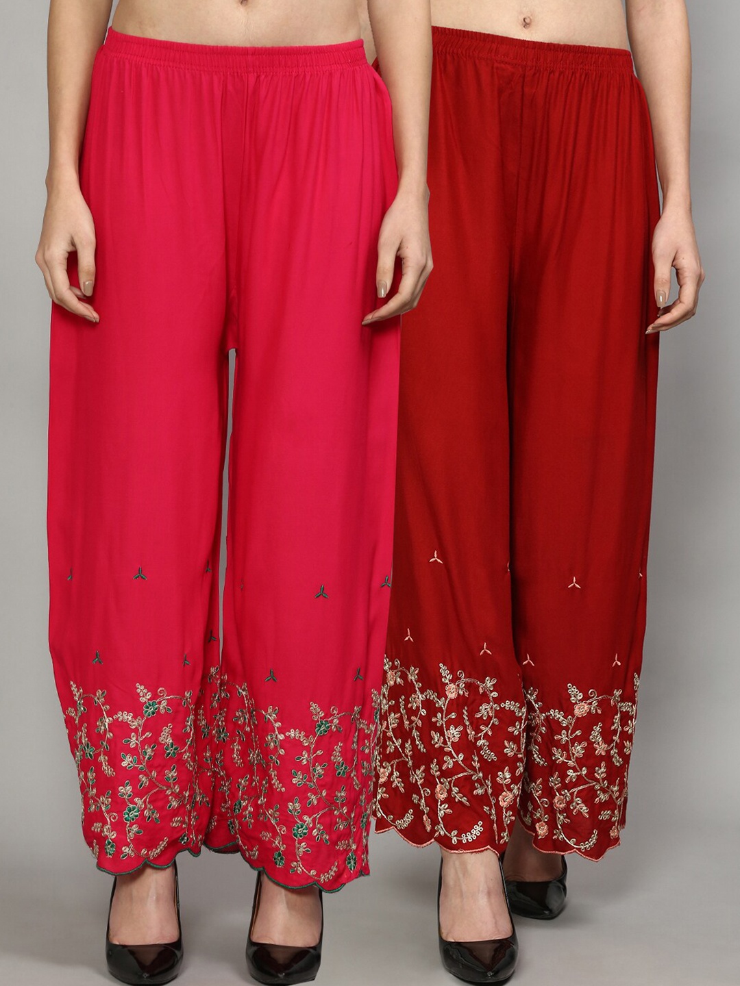 

Jinfo Women Pink & Maroon Set Of 2 Floral Printed Straight Fit Palazzo