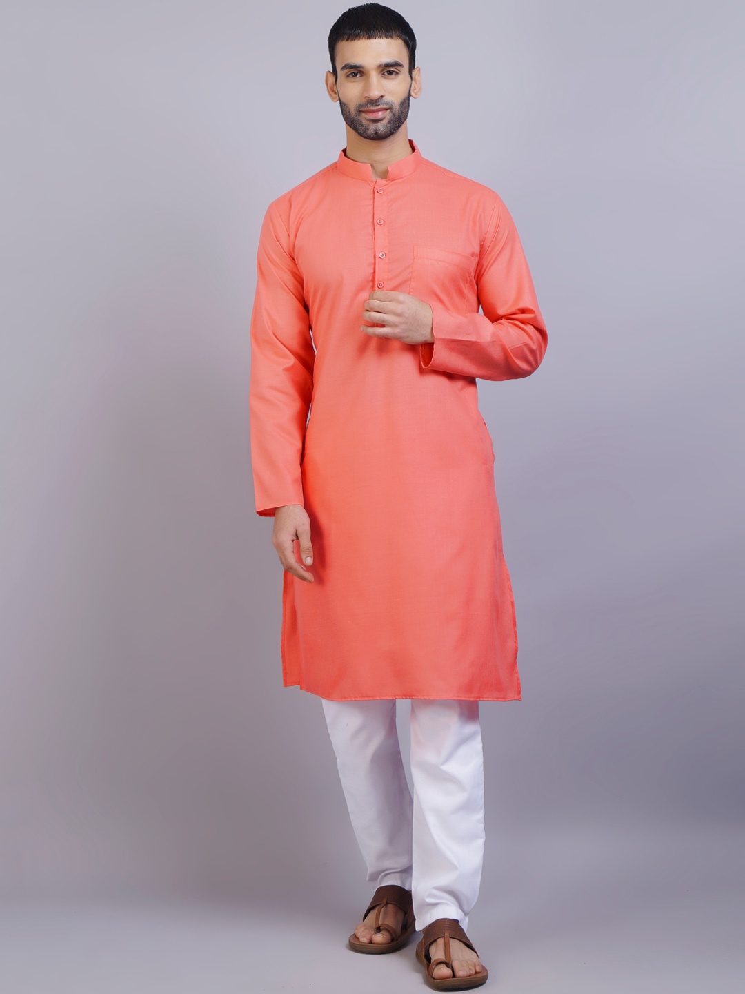

GRACIT Men Orange Cotton Silk Kurta
