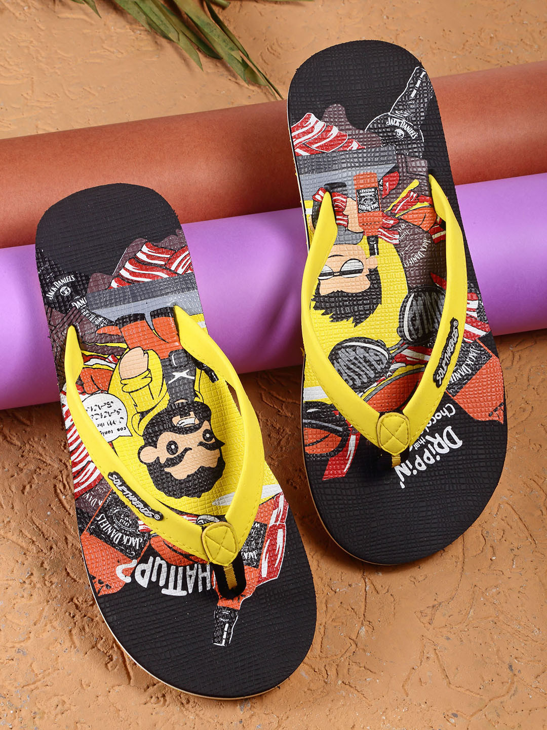 

Solethreads Men Black & Yellow Printed Thong Flip-Flops