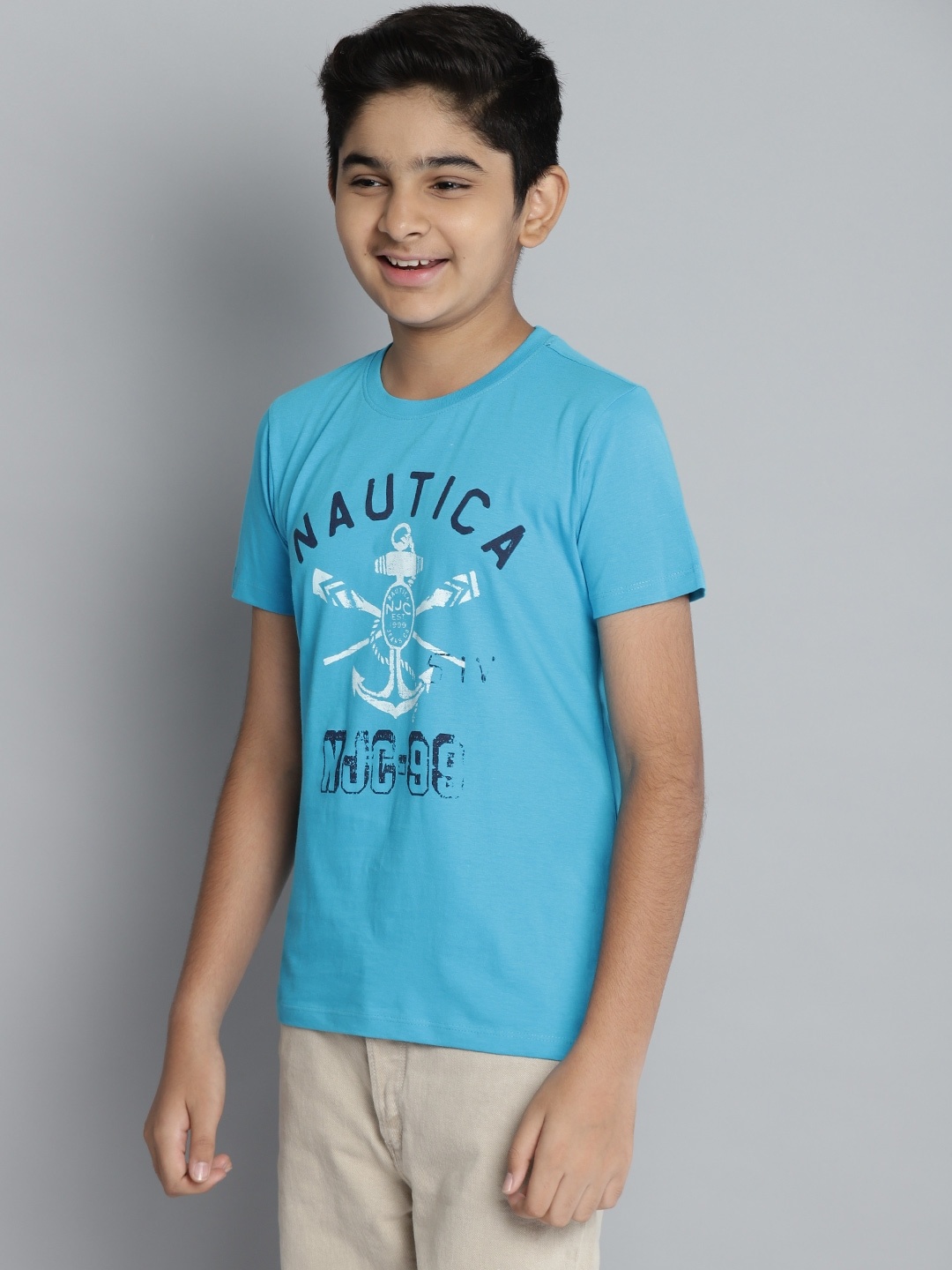 

Nautica Boys Blue & White Brand Logo Print Pure Cotton T-shirt