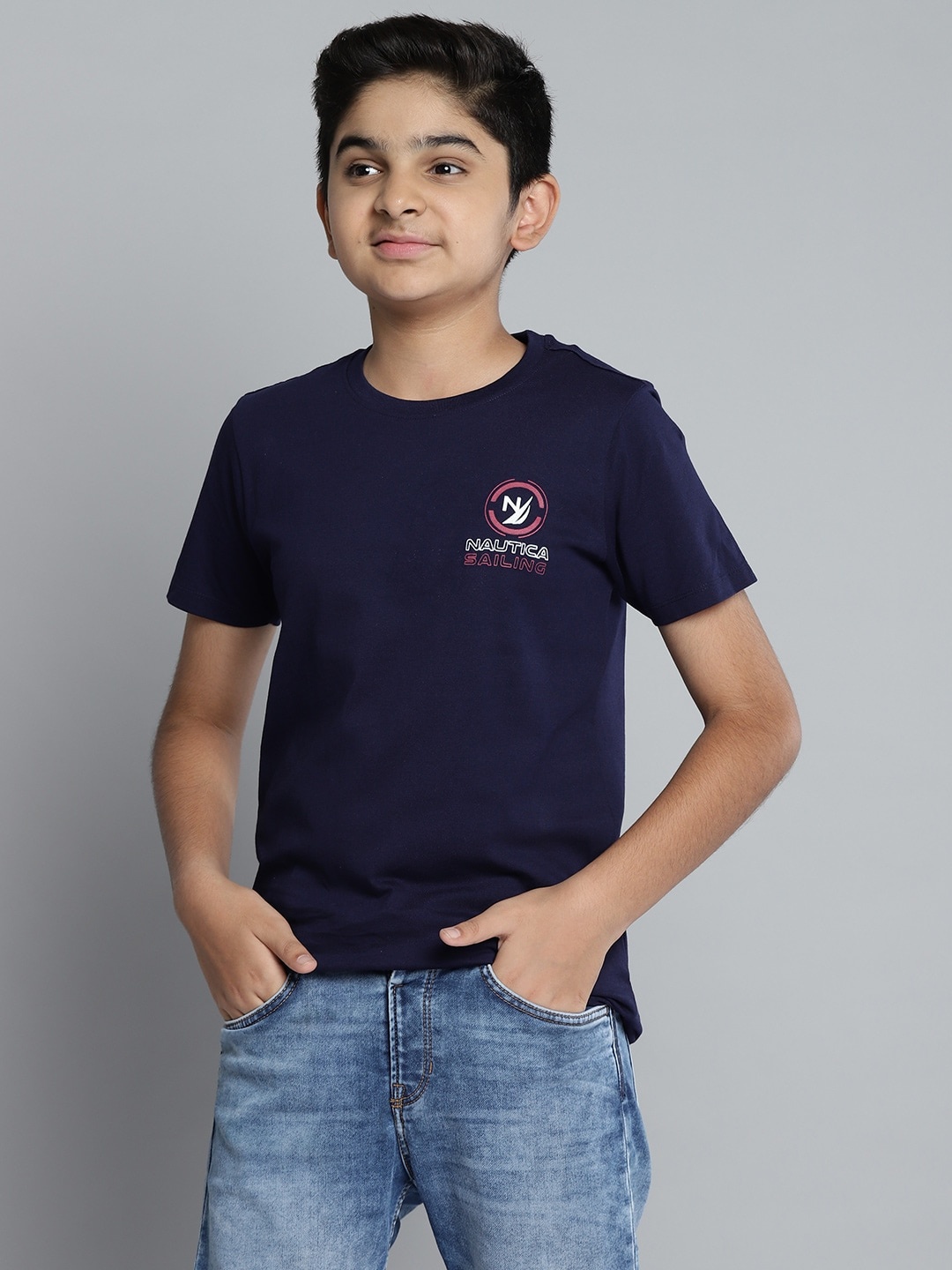 

Nautica Boys Navy Blue Solid Pure Cotton T-shirt