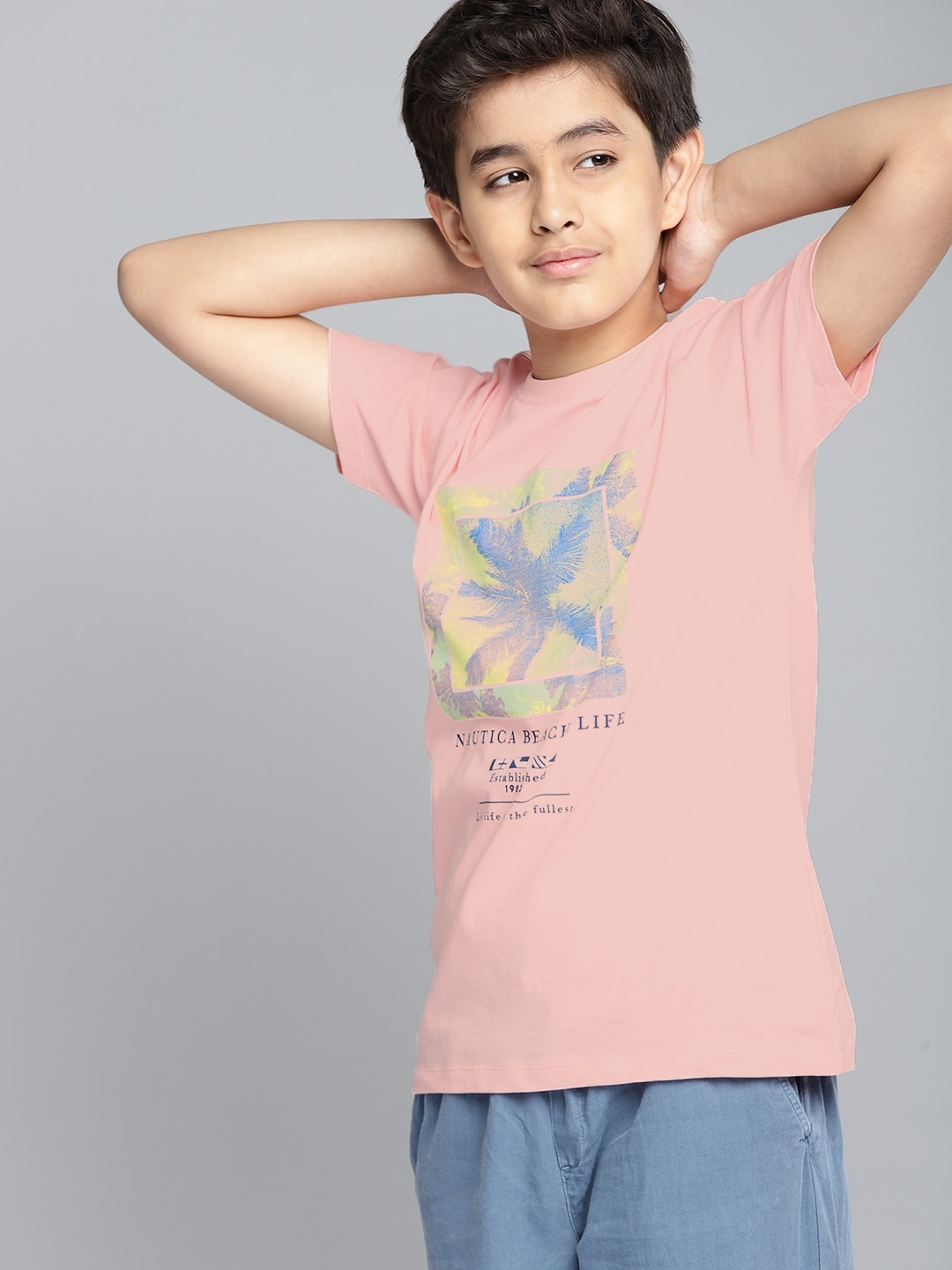 

Nautica Boys Pink Typography Print Round Neck Pure Cotton T-shirt