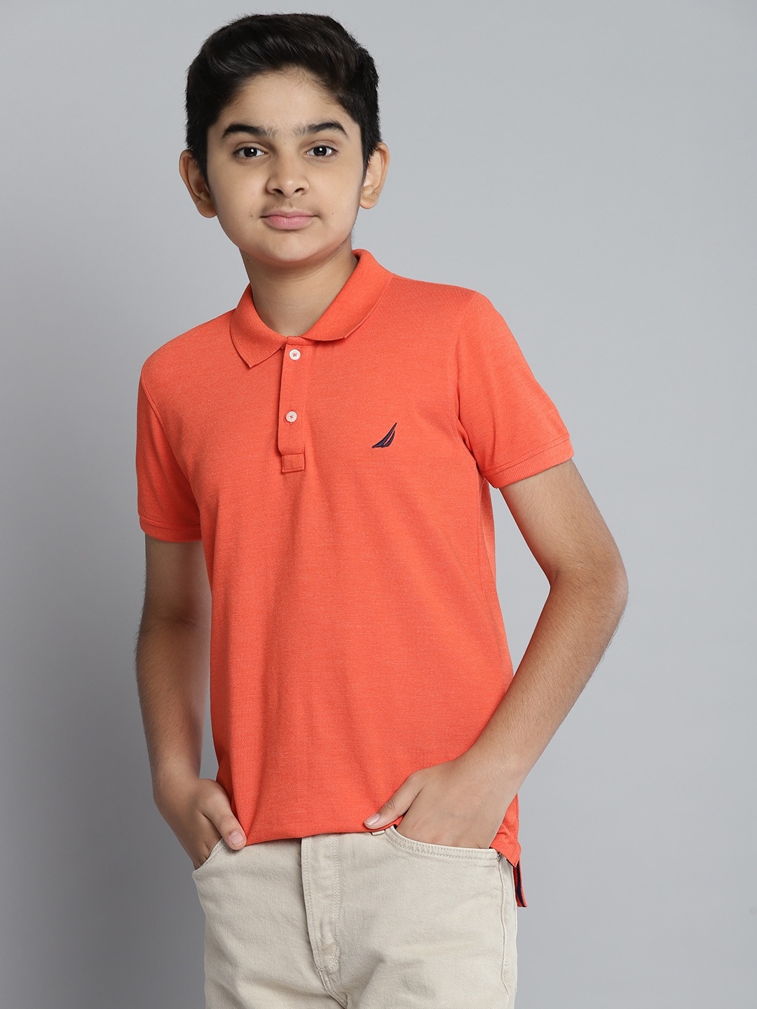 

Nautica Boys Orange Solid Polo Collar T-shirt