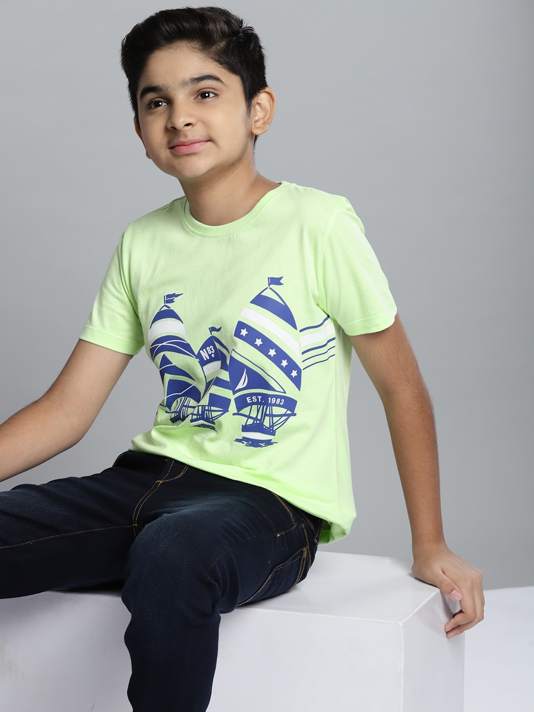 

Nautica Boys Green & Blue Graphic Printed Cotton T-shirt