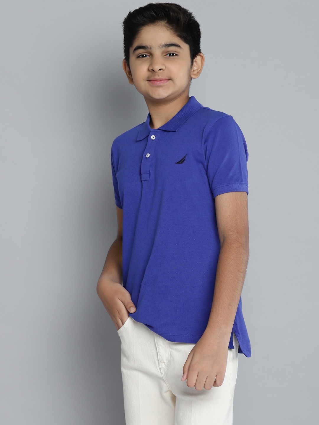 

Nautica Boys Blue Solid Polo Collar Regular Sleeves Embroidered Pure Cotton T-shirt
